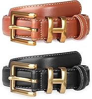 Vista 423 de Cinturón de cuero clásico con hebilla de metal para mujer con vestido de jeans Aah-negro-clásico