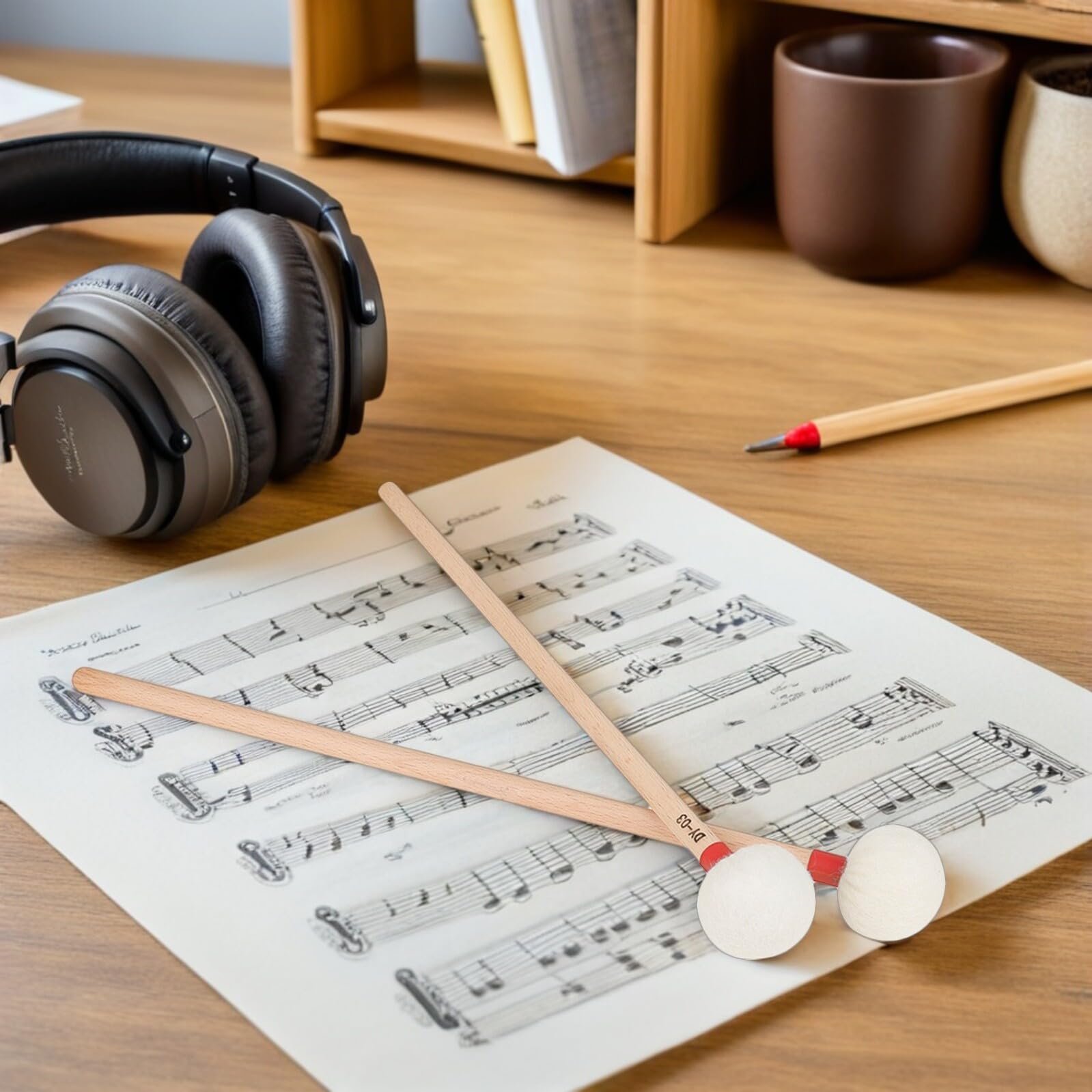 Cabilock 4pièces Baguettes de Batterie Feutre Blanc Manche Bois pour Timbales Xylophone et Percussion