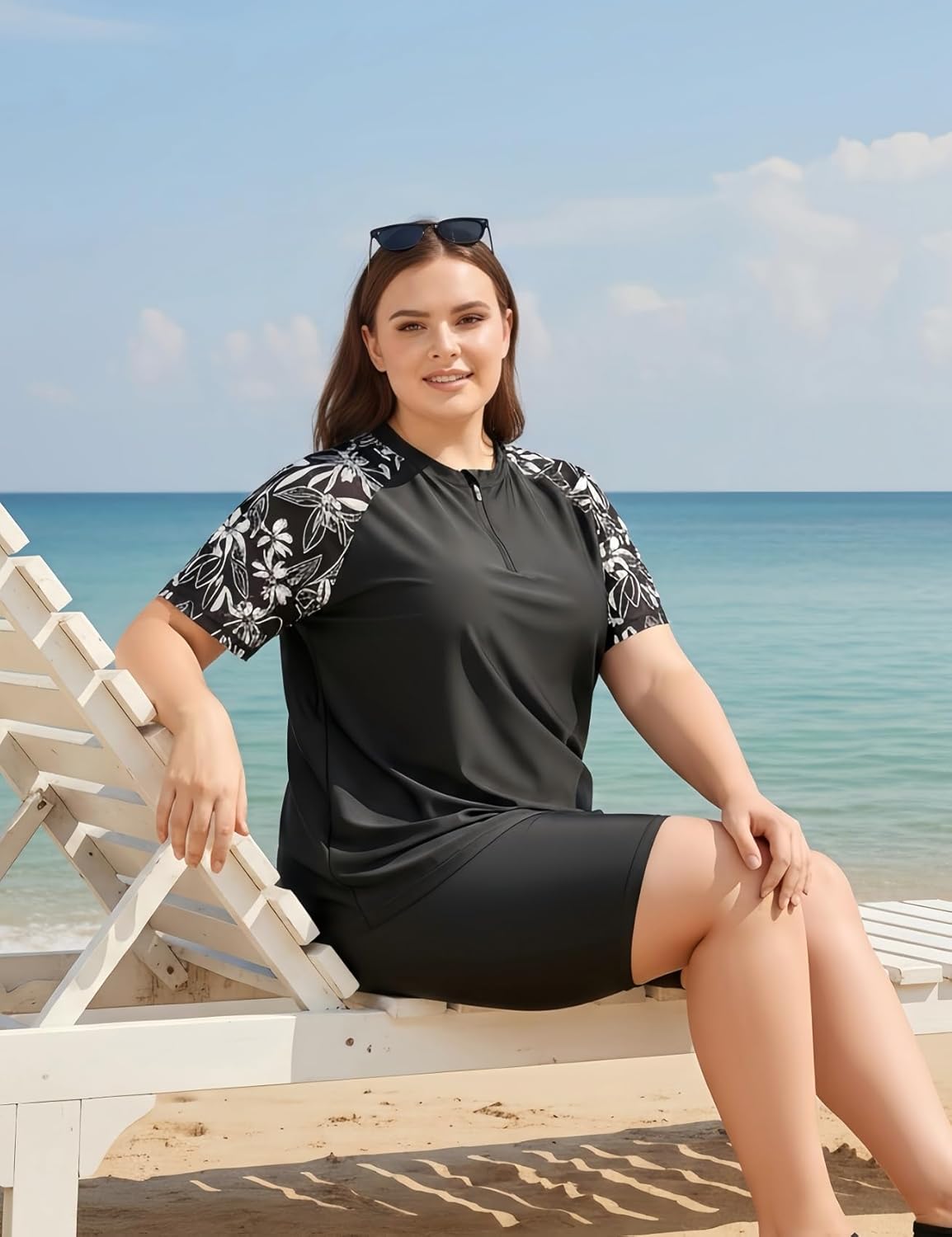 Inno Women's Plus Size 2 Piece Rash Guard Swimsuits Short Sleeve with Boyshorts UPF 50+ Surfing Swimwear 1X 2X 3X 4X 5X 6X