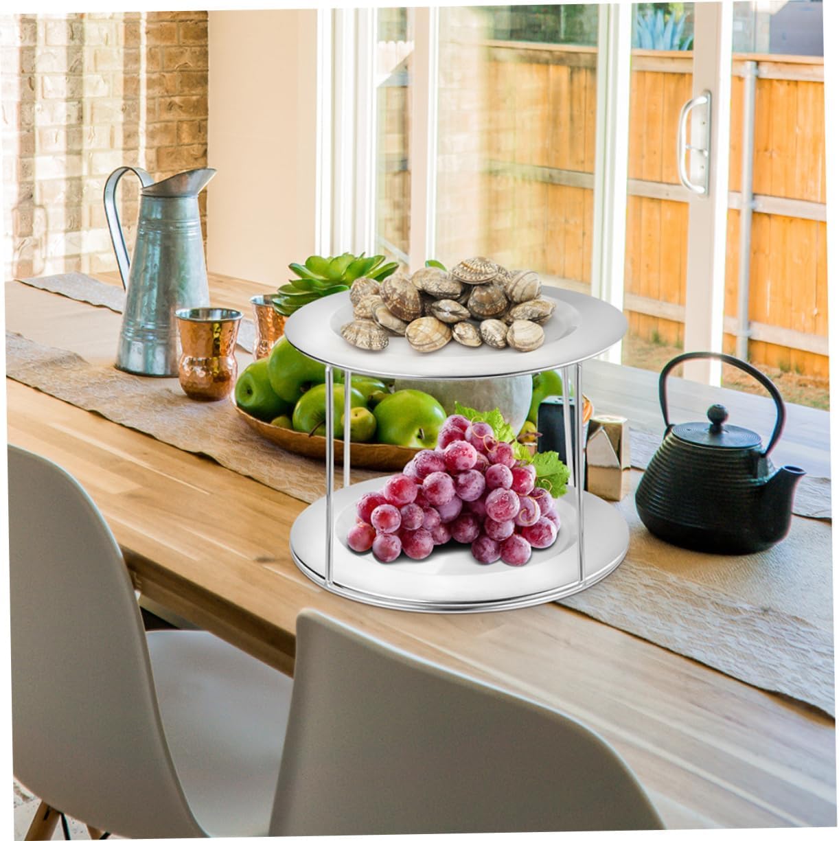 Zerodeko 2pcs Double Layer Grill Rack Seafood Tray Rack Holder Restaurant Accessory Stainless Steel Tray Stand Pizza Pan