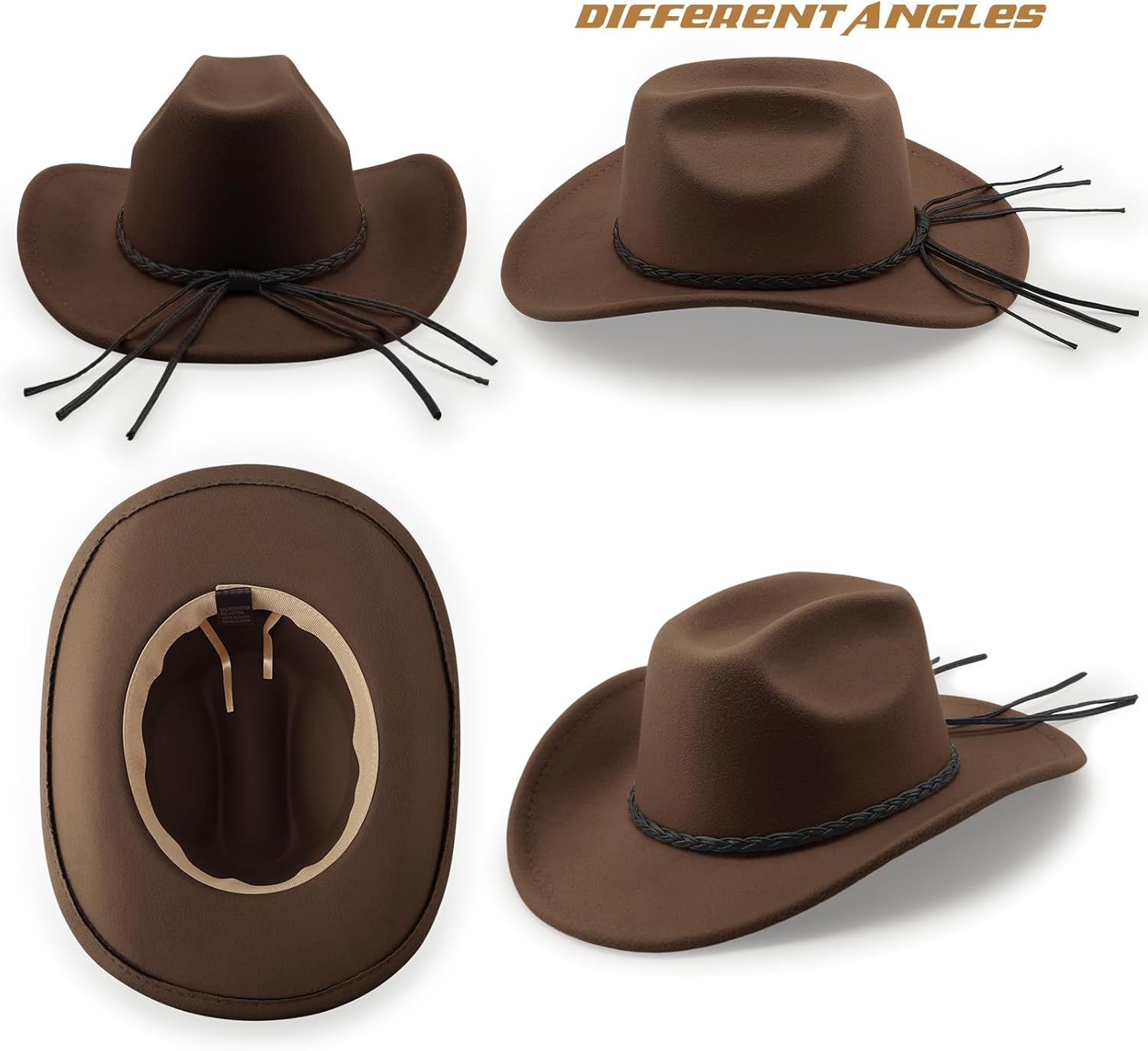 DRESHOW Western Cowboy Hat for Men Women Cowboy Cowgirl Hat Outdoor Wide Brim Retro Felt Fedora Hats Unisex Rolled up Caps - Image 6