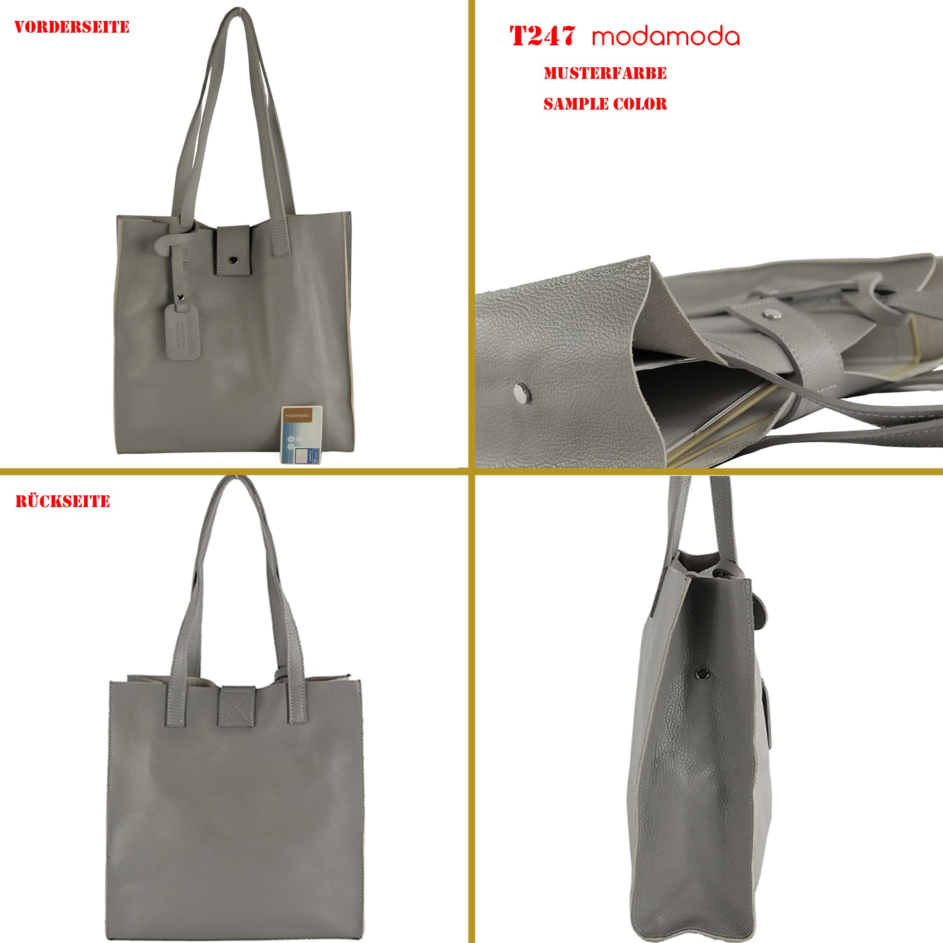 modamoda de - T247 - Sac cabas en cuir italien avec poche intérieure amovible