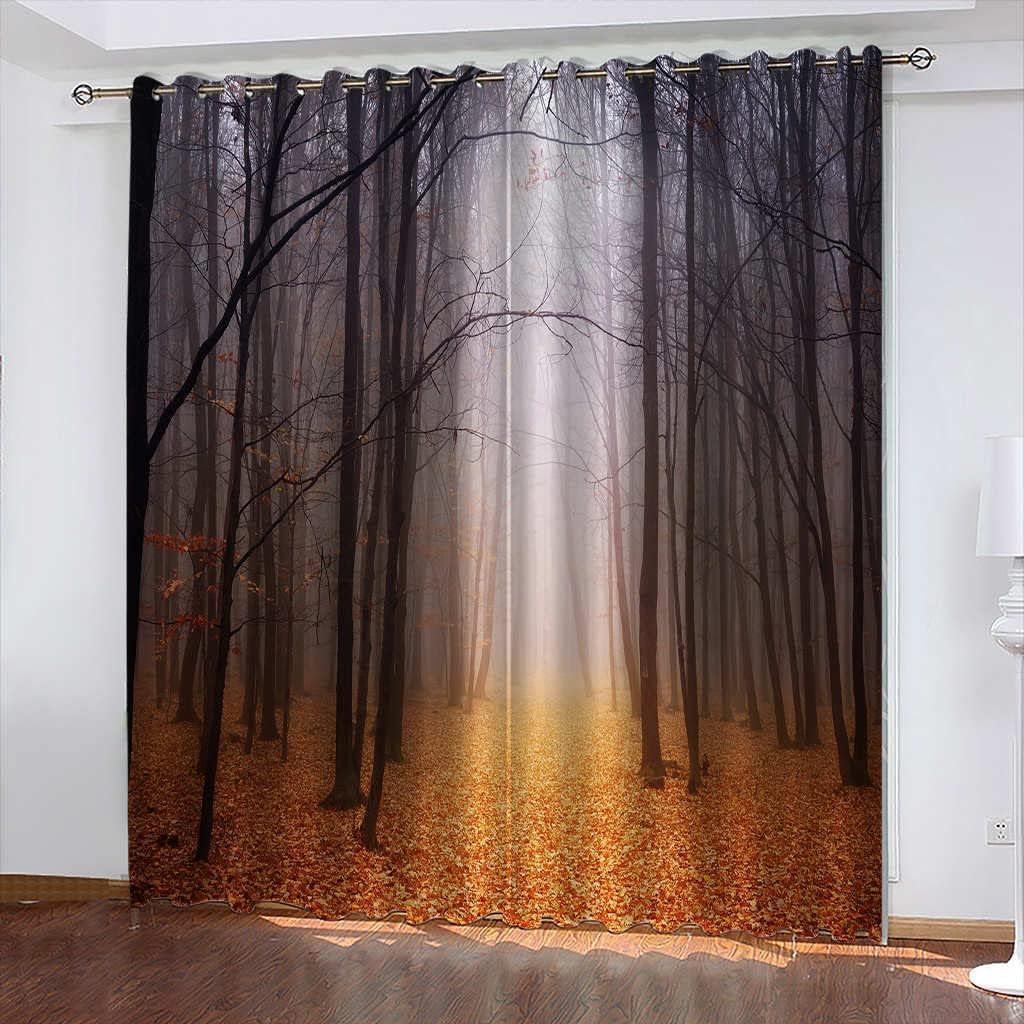 Rideau occultant impression 3D haute définition motif route forestière en polyester