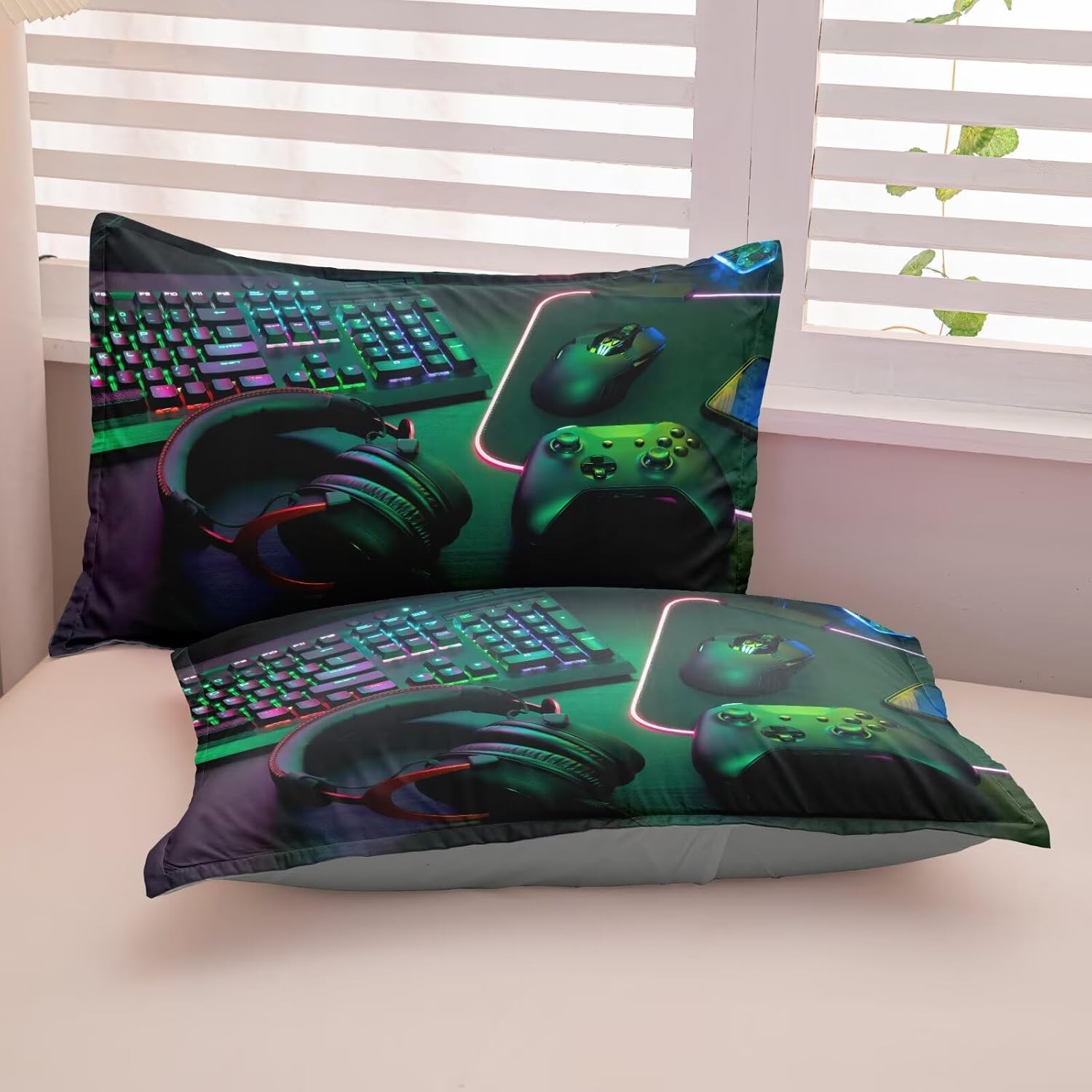 6 Pieces Gamer Comforter Set Twin for Boys,Gaming Bedding Set for Kids Teens Video Game Bed Set,Twin Boy Bed in a Bag (1 Comforter,1 Flat Sheet,1 Fitted Sheet,2 Pillow Shams,1 Pillowcases) - Image 7