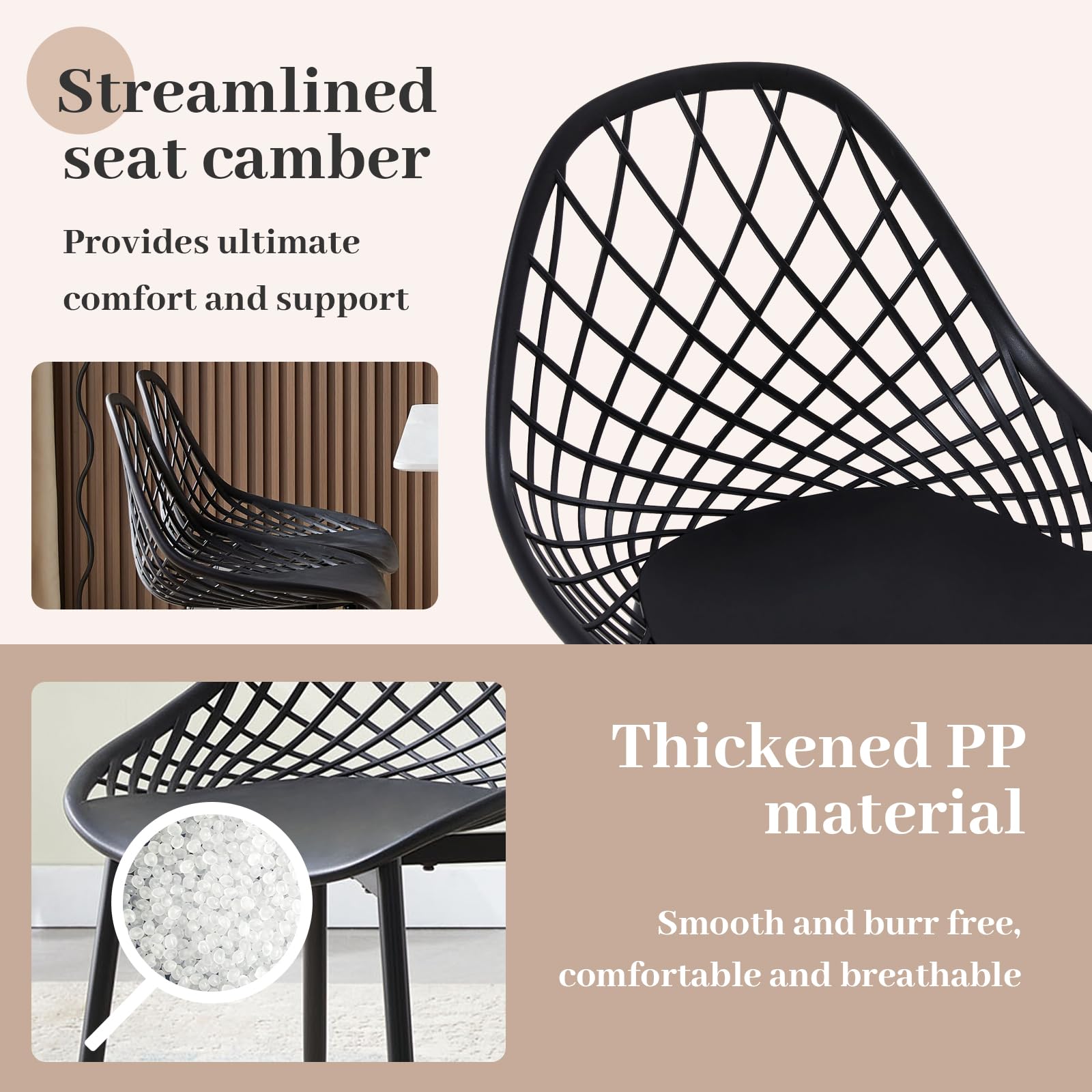 buybyroom Sillas de Comedor, Sillas Cocina Pack 6 Modernas con Patas de Metal y Respaldo Ergonómico, para Comedor,Cocina, Reuniones, Salon, Recepción, Negras