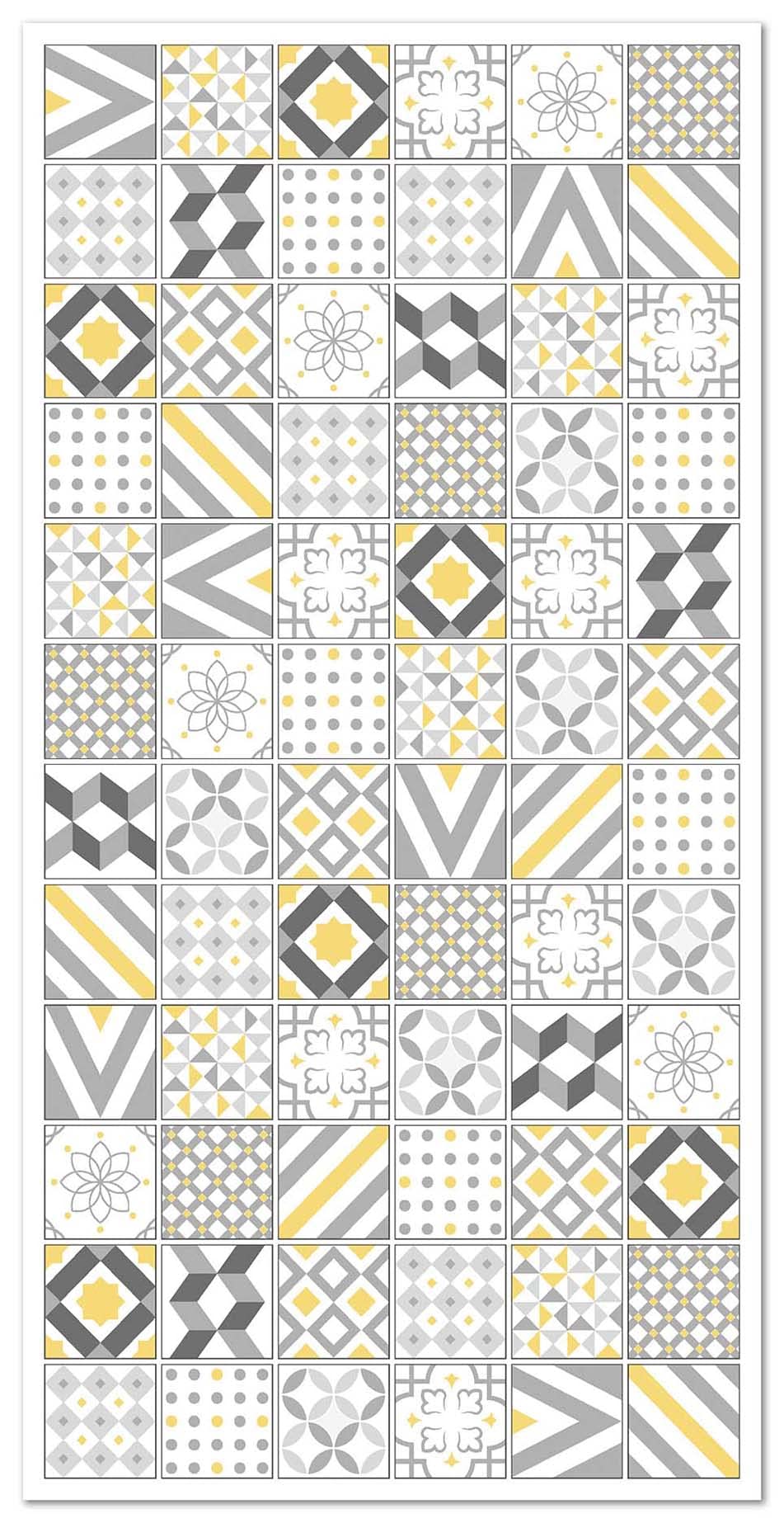 Panorama Tapis Vinyle - Modèle Carreaux Ciments Love Jaune 60x200 cm - Différentes Tailles - Deco Maison, Cuisine, Chambre et Exterieur