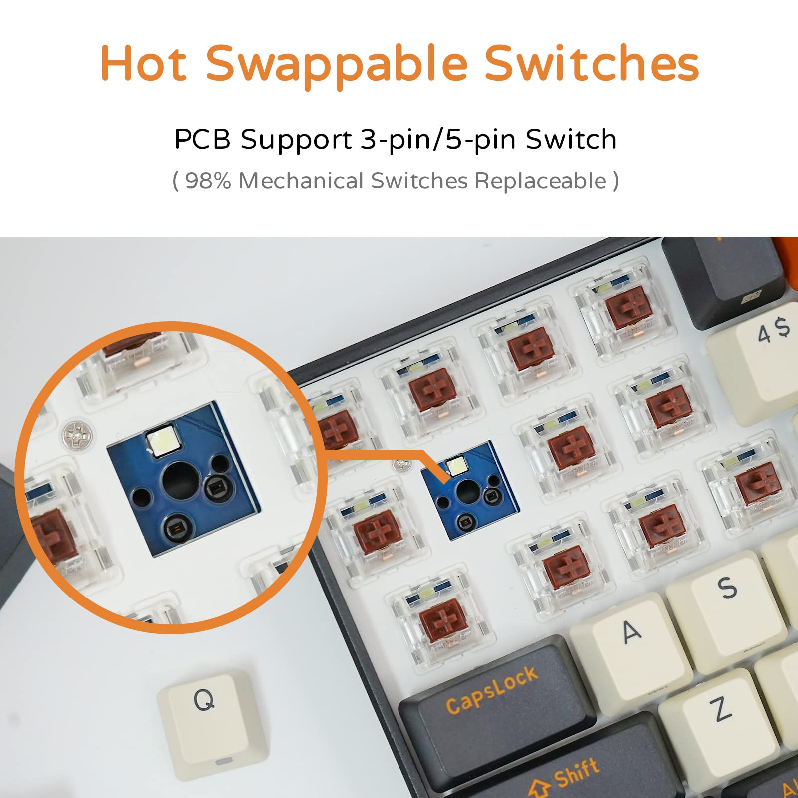 RK ROYAL KLUDGE RK100 Wireless Mechanical Keyboard, Bluetooth5.1/2.4G