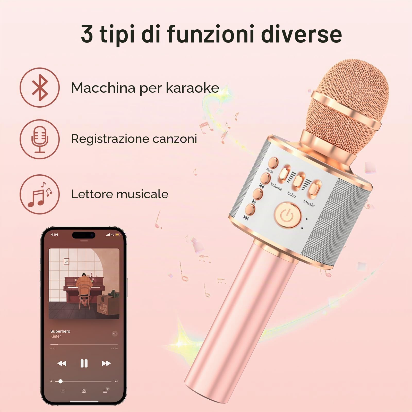 Bambini Karaoke Microfono 3-in-1 Portatile Handheld Bluetooth Microfono Altoparlante Registratore con Voice Changer Singing Giocattoli per Ragazzi Ragazze Adulti Regalo di Compleanno di Natale
