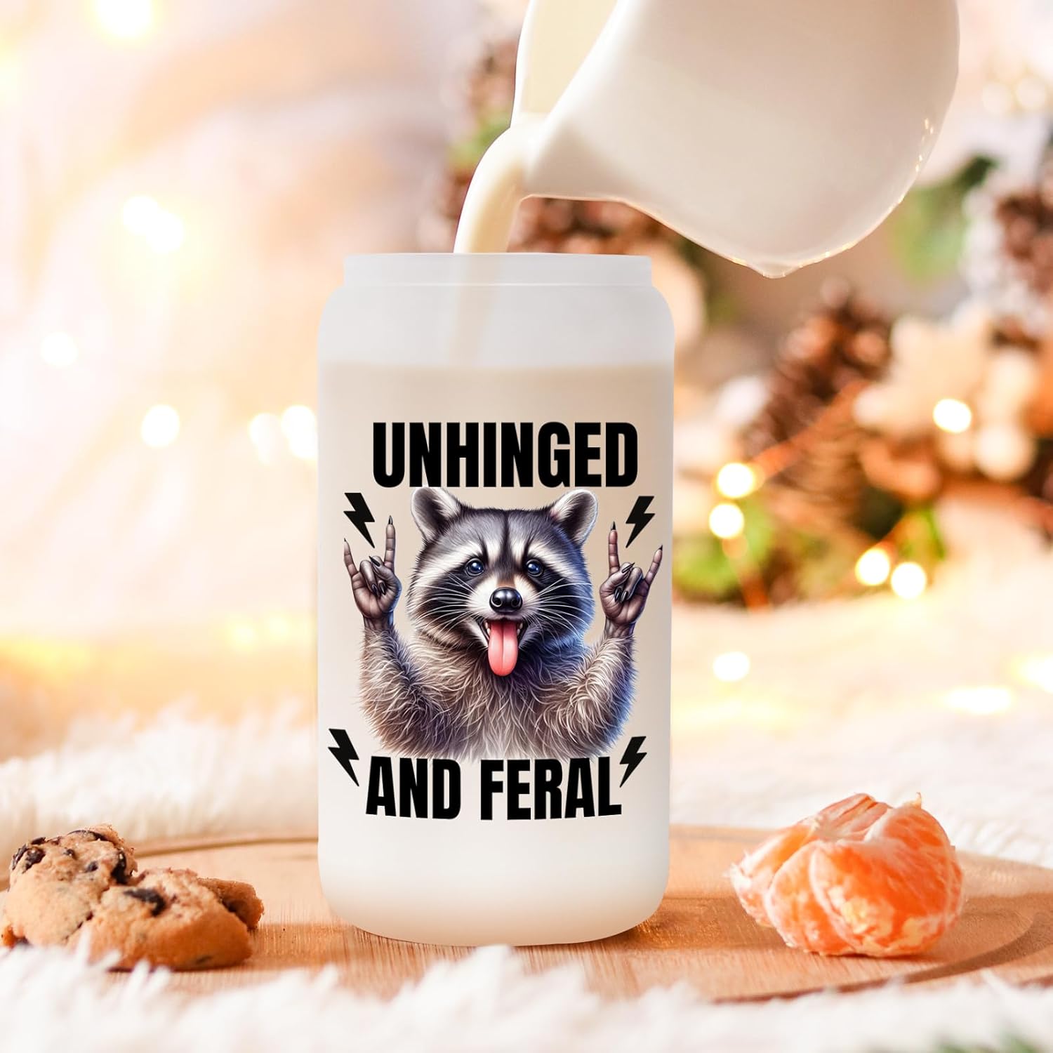 Fairy's Gift Raccoon Iced Coffee Cup, Cute Racoon Frosted Glass Tumbler w/Lid Straw, Feral Mom Gifts, Raccoon Cup - Unhinged and Feral - Funny Valentines Birthday Racoon Gifts for Women Wild Mom Girl - Image 6