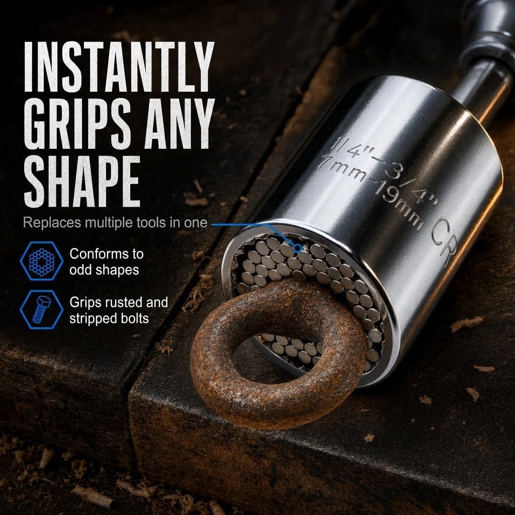 Universal Socket Tool – Adjustable Socket Wrench Set, Gator Grip Adapter for Drill, Unique Tools & Handy Gadgets, Perfect Tool Gift for Men, Dad, DIY, Car Repair & Christmas Gifts | 7mm to 19mm