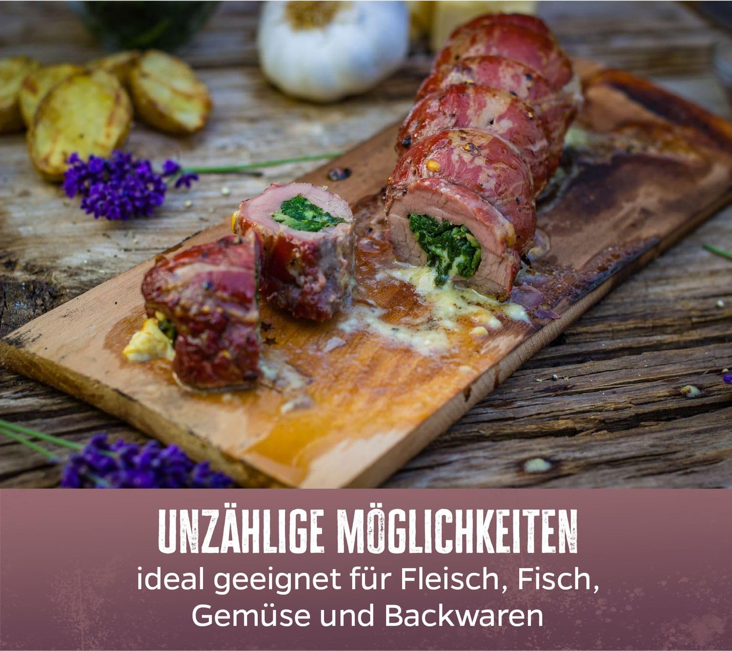 Grillfürst Planches à Fumer - Set de 4 - Planche à Griller en Bois de hêtre - Planche à Griller pour délicieux arômes de fumée - Planche pour Griller, 29 x 13 x 1 cm - Planches Grillade Barbecues