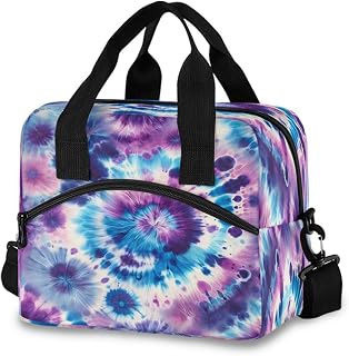 Purple Tie Dye Lunch Box for Men Women Adults Insulated Lunch Bag Cooler Bag with Adjustable Shoulder Strap for Work Picnic Travel