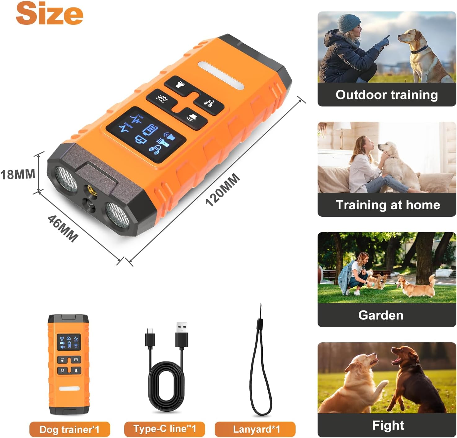 Dog Bark Deterrent Device,Anti Barking Device for Dogs, Ultrasound Dog Bark Deterrent,Best Anti-Barking Device, 4 Modes & LED Light & LCD Screen Portable Indoor & Outdoor(Orange)
