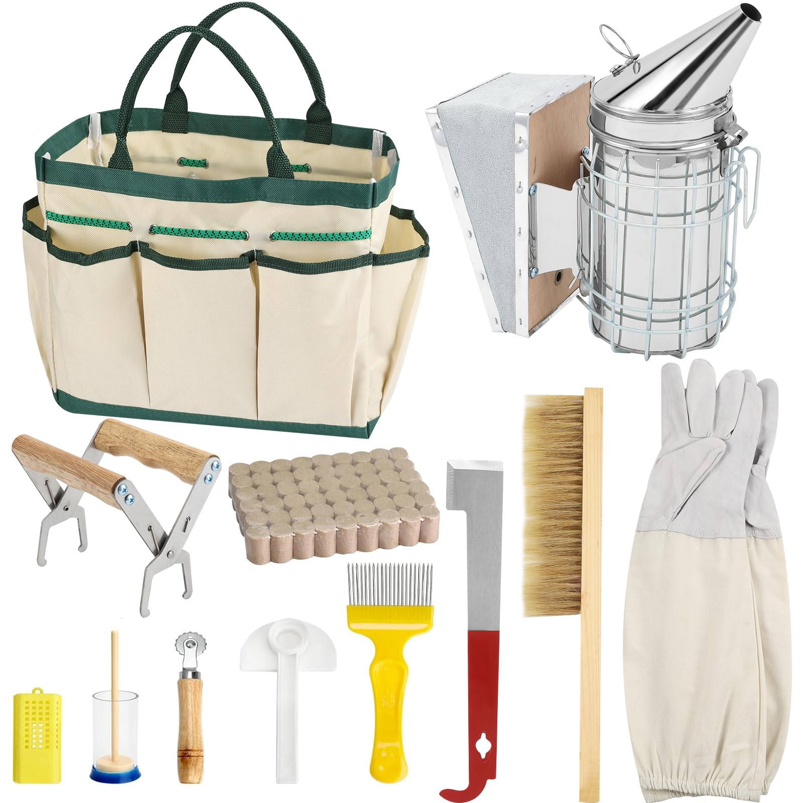 Kit de iniciación de colmenas de abeja, suministros de apicultura, suministros de apicultura, suministros y equipos de abejas con ahumador de abejas, herramientas de colmena de abeja para