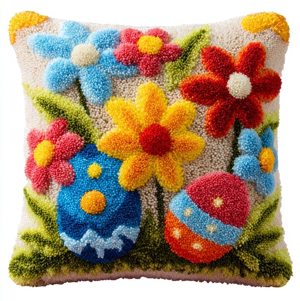 WallustrioaW Latch Hook Kit Cushion Latch Hook Kit,Easter Eggs and Flowers