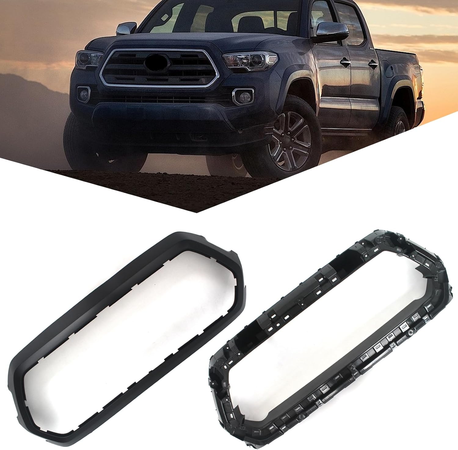 Front Upper Grill Outer Frame Surround & Bracket Holder For Toyota Tacoma 2016-2022 Black Performance Accessories (Without Grille)