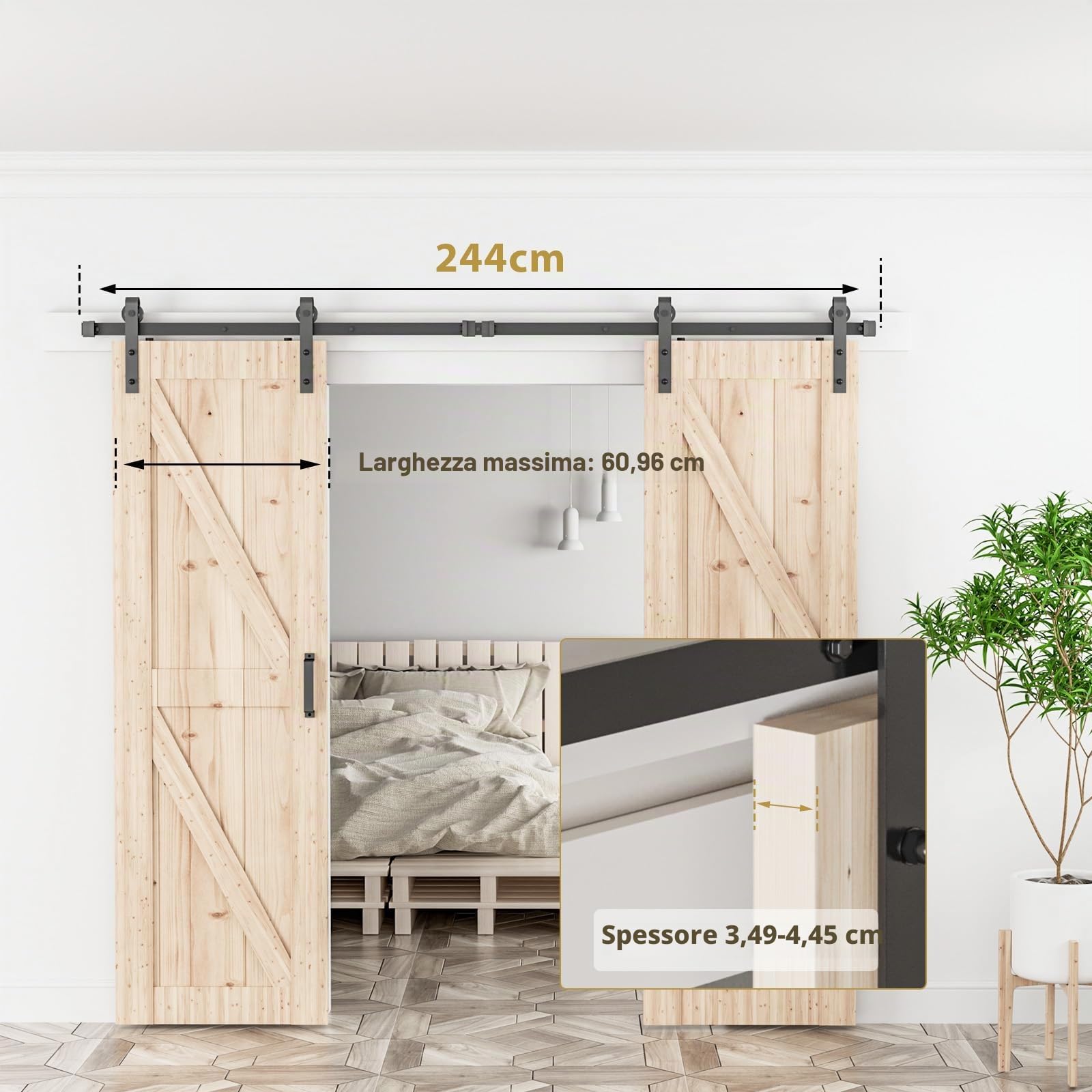 Set di raccordi per porta scorrevole a doppia porta, 244 cm, per porte scorrevoli, per camera da letto, fienili, garage