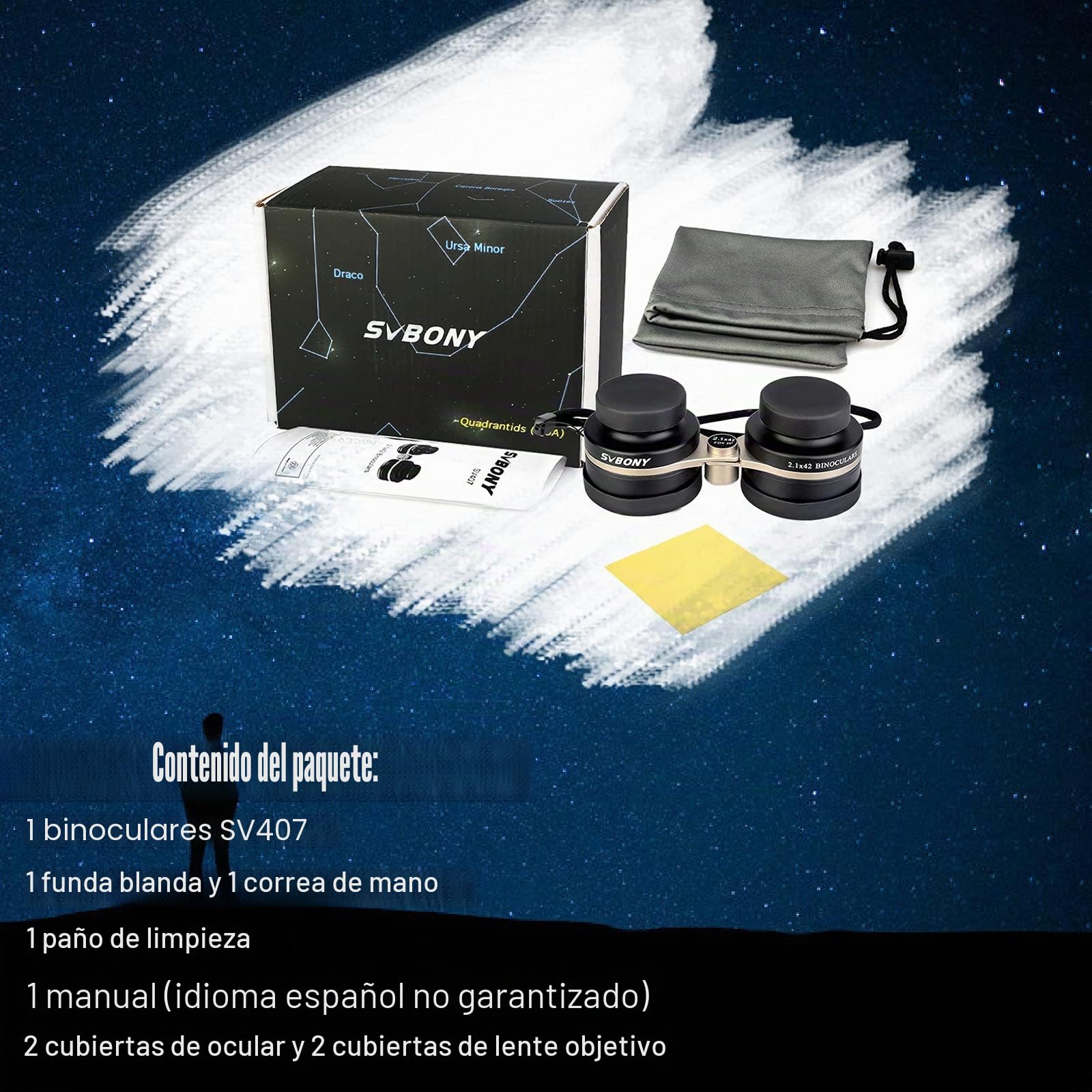SVBONY SV407 - Prismáticos de atonomía de 2,1 x 42 mm, Gran Angular para Adultos, Campo de visión de 26°, Revestimiento FMC, IPX6 Impermeable, para observación de Estrellas y Cielo