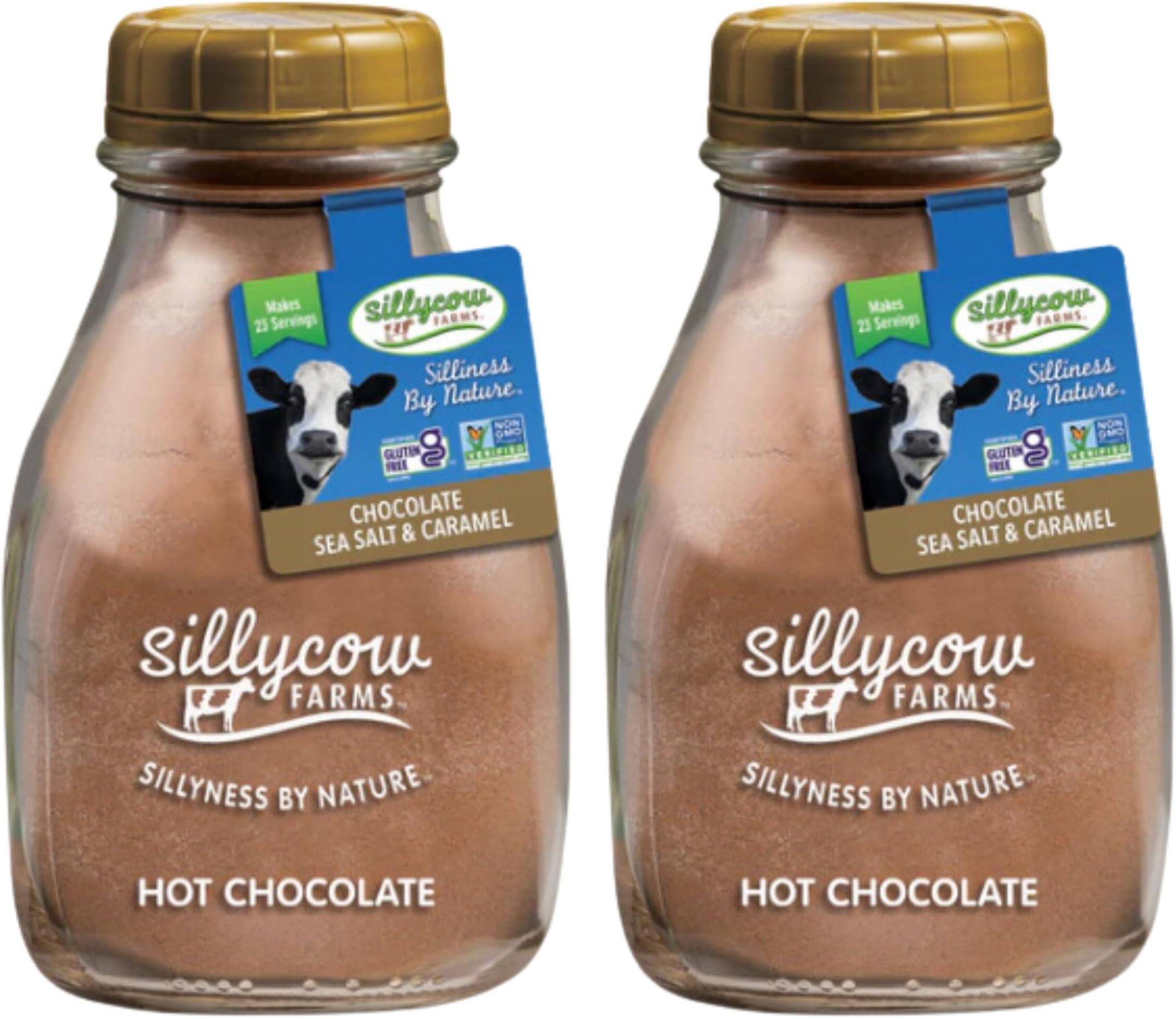 Sillycow Farms Hot Chocolate Sea Salt & Caramel Mix | Rich Hot Cocoa Delight | Gluten-Free, Non-GMO, Dairy-Free | Indulgence with Pure Sweet Caramel Flavor | 16.9 Oz Reusable Glass Bottle - Pack of 2