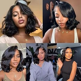 13x4 HD Lace Front Wigs Human Hair Pre Plucked Bob Wig Human Hair 180 Density Body Wave Lace Frontal Glueless Wigs Human Hair 14 Inch Short Bob Wig for Black Women Natural Color