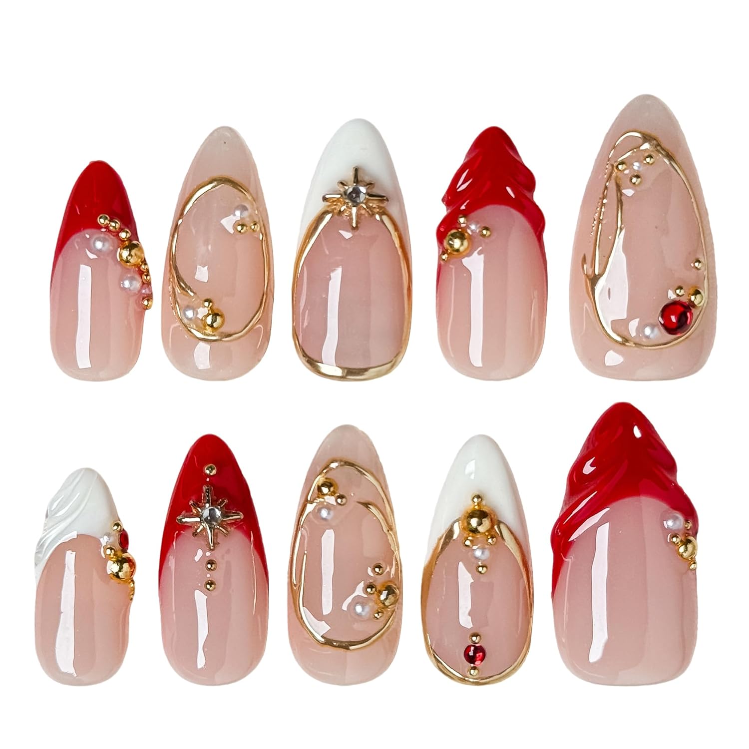 Rouge Étoile Bold Elegant Star-Shaped Wearable Nails (10-Piece Set), Acrylic/UV Gel Press On Nails for Holiday Celebrations, Parties & Shiny Nail Looks (Multicolor, M)