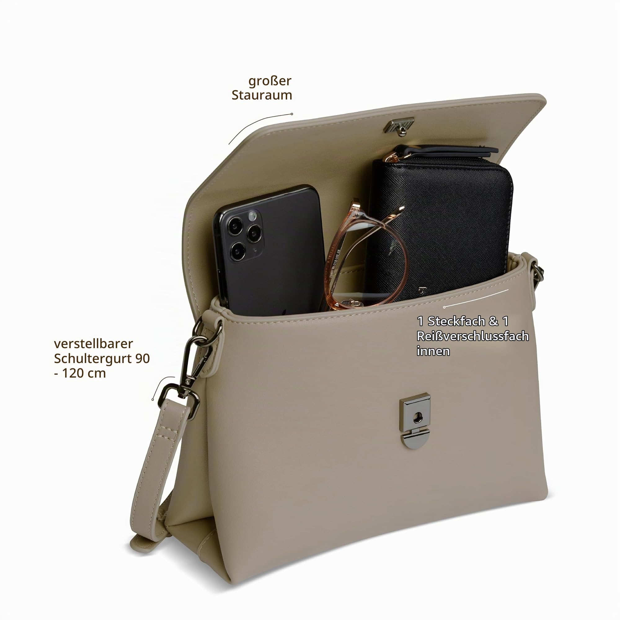 bugatti Almata Handtasche 2-in-1 mit extra Kosmetiketui, Damen-Tasche aus Kunstleder