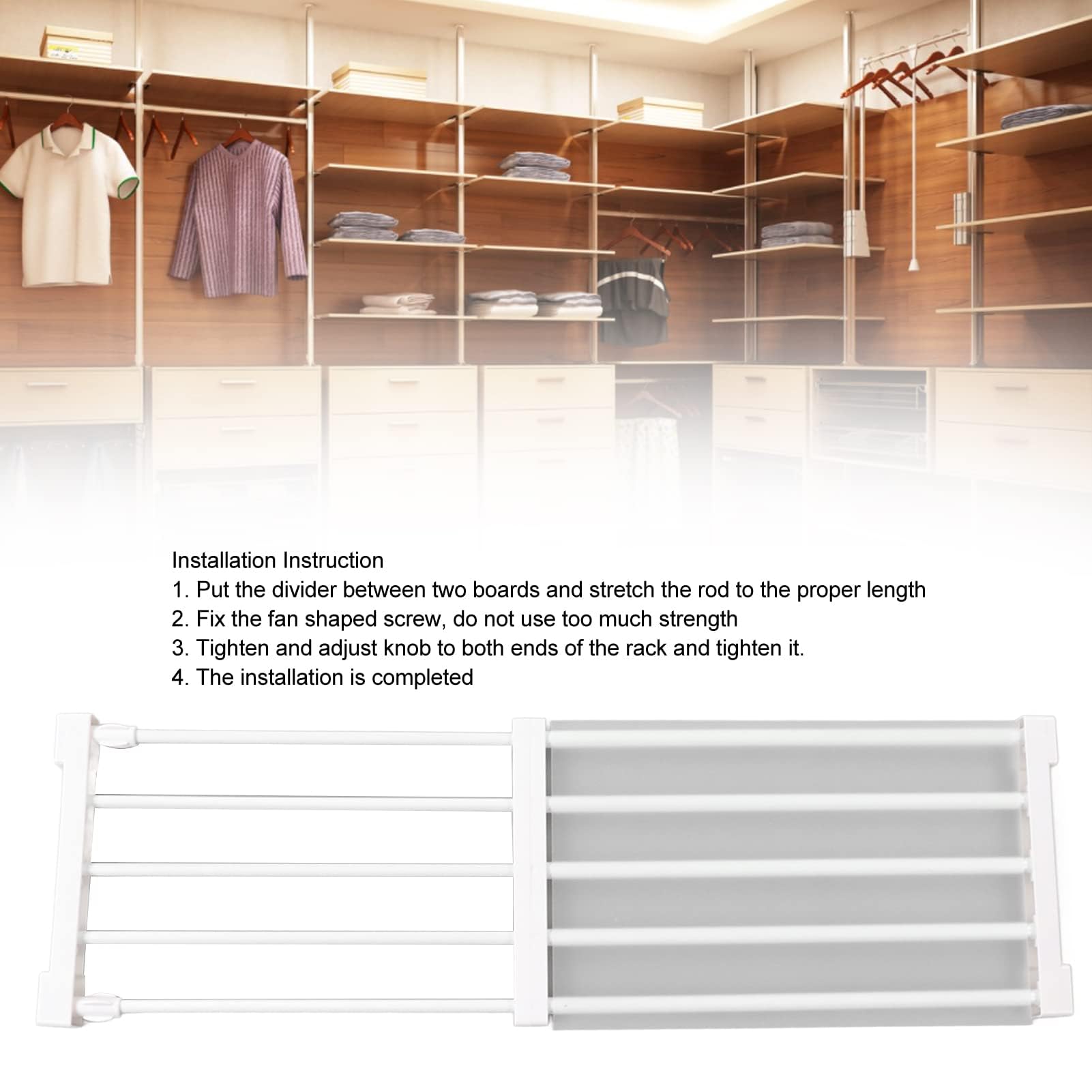Szafa Napinająca Półka DIY Przegroda Separator Półki Rozkładana Przegroda do Szafy regał Magazynowy do Szafy Szafkowej (Długość 50-80 cm / 19,7-31,5 cala)