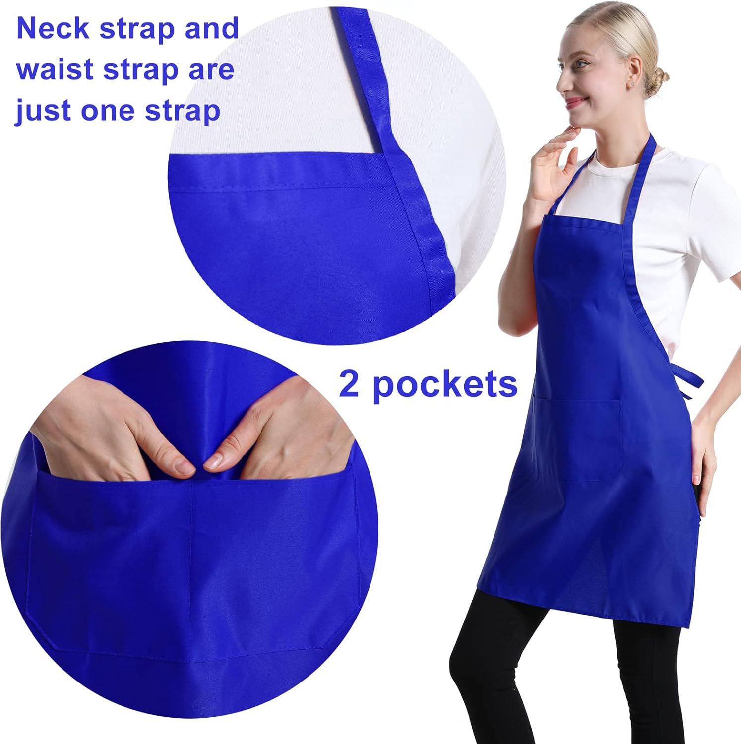 12 Pcs Bib Blue Aprons for Women Men Unisex Adult with 2 Front Pockets, Chef Kitchen Server Grill Restaurant Cooking Baking Painting Waterproof Aprons Bulk (Blue, 12)… - Image 2