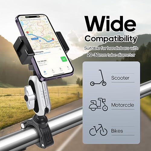 Miniatura 5 de Soporte de abrazadera para montaje de cámara de bicicleta para manillar de bicicleta, aleación de aluminio con doble cabezal de bola giratorio de