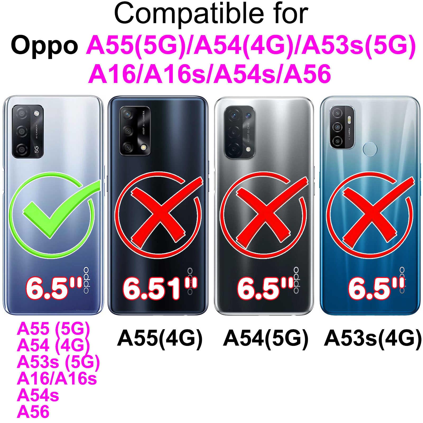 Oppo A16 / A16S / A54S, custodia di protezione in pelle, multifunzione, con chiusura lampo, per esterni, motivo farfalla dorata