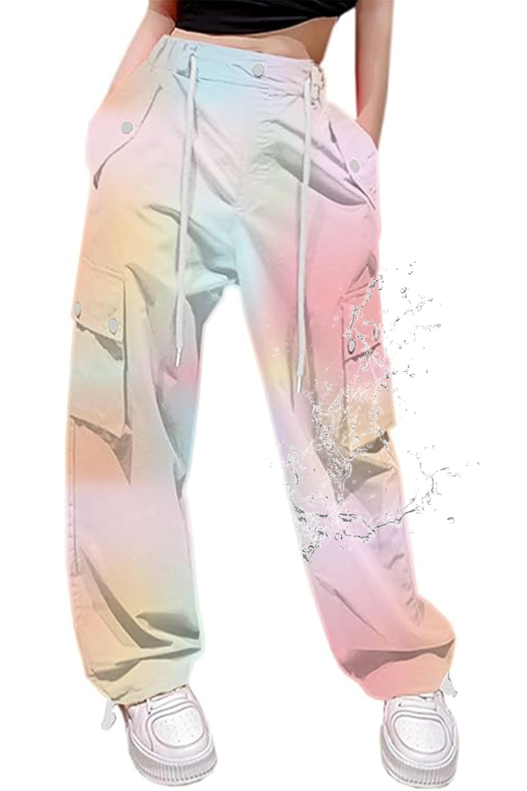 Cromoncent Cargo Pants Girls &amp; Women Parachute Pants Y2K Baggy Rave Clothes Waterproof with Pockets, 6 Years - 3XL
