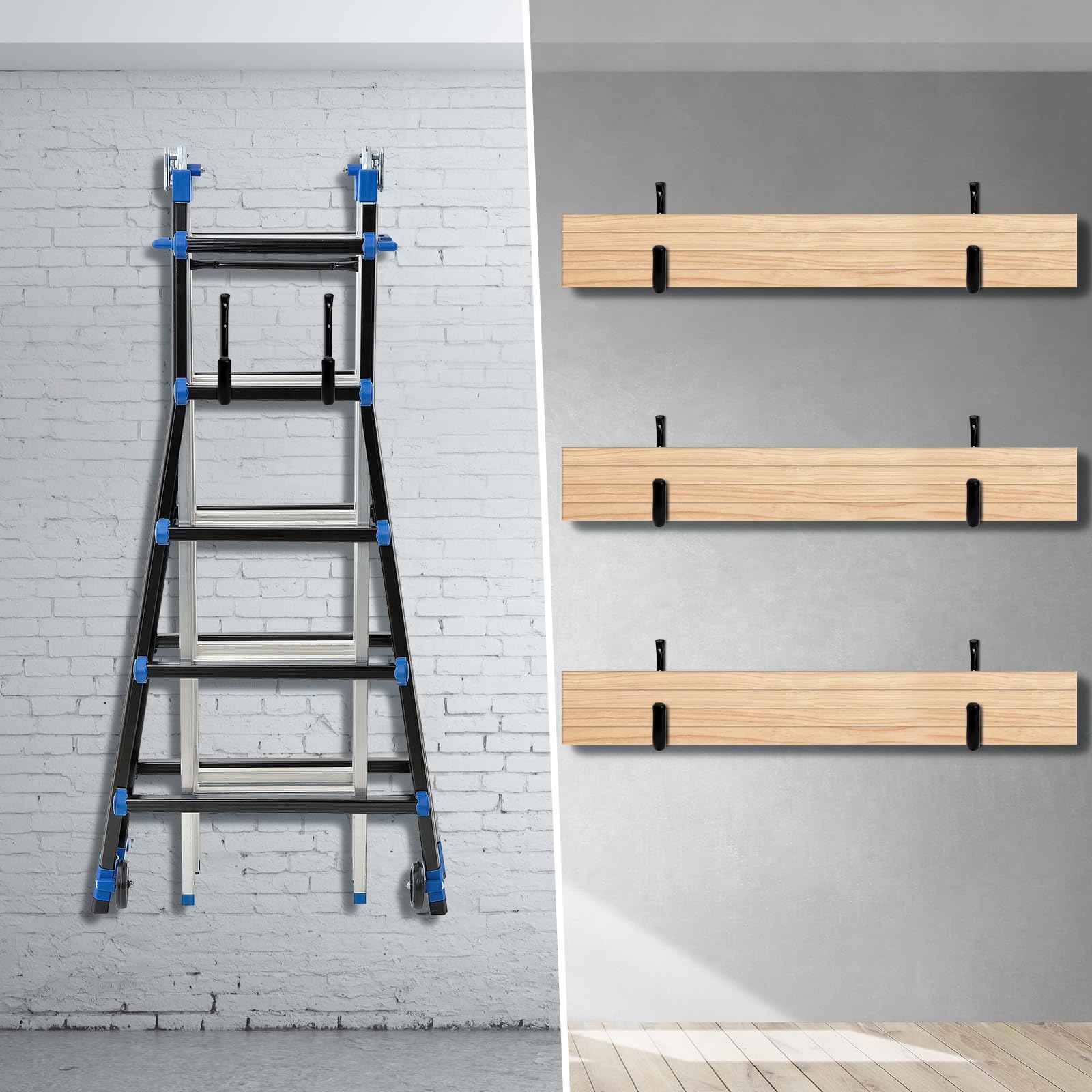 KURUI Ganchos de pared para organización de garaje de 10 pulgadas, soporte de manguera de agua resistente de 66 libras para colgar escaleras, cable de extensión, cable de herramientas de jardín, 4