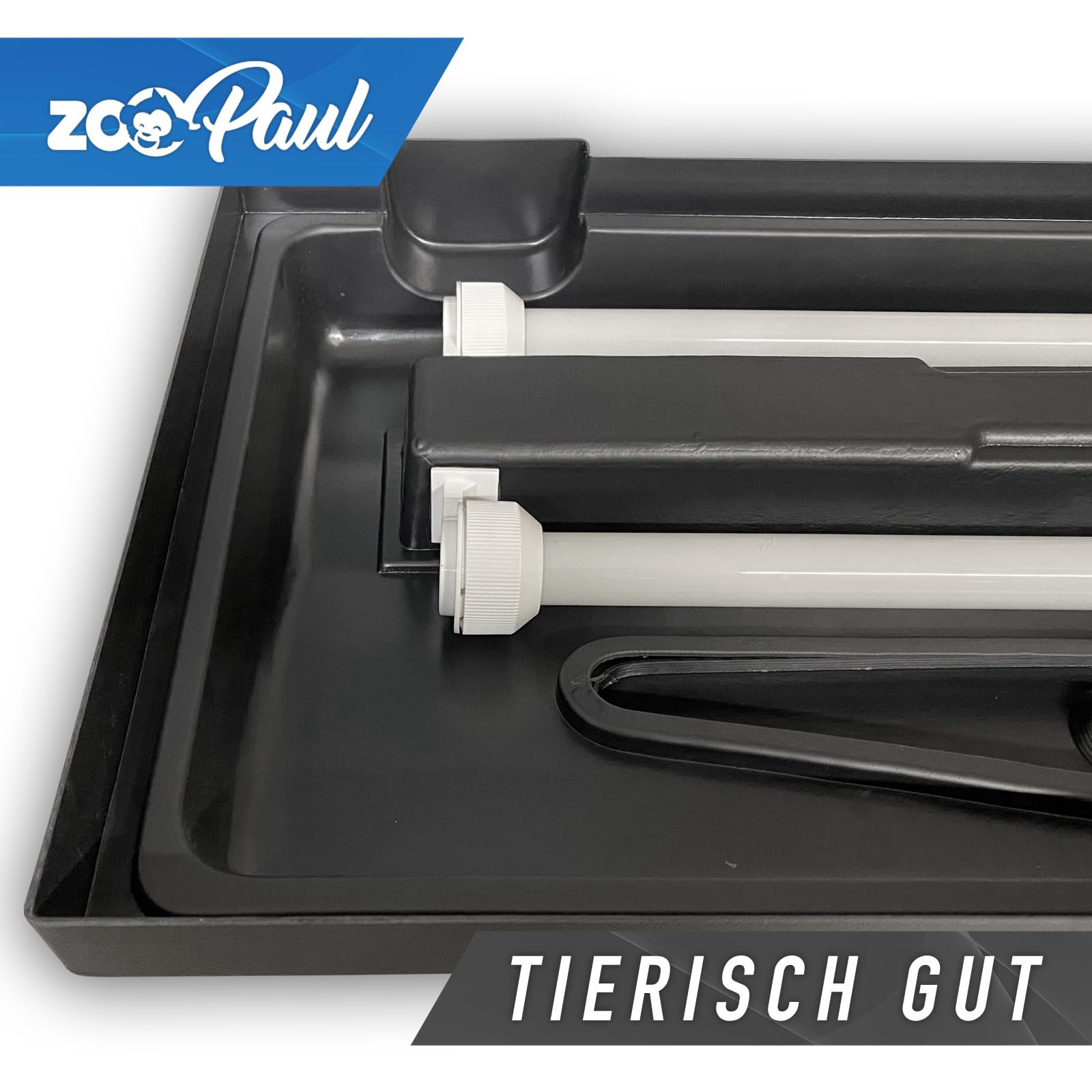 ZooPaul Aquarium Abdeckung 80x35 cm mit LED Beleuchtung – 2X T8 10W – Schwarz – für Aquarium & Terrarium – inkl. Futterklappen & Kabeldurchführungen