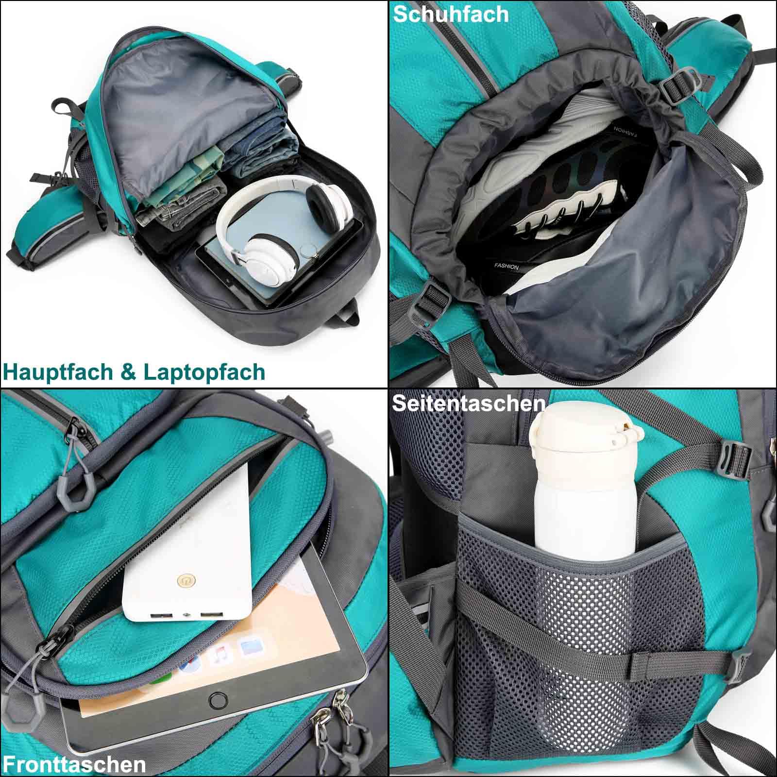 Wanderrucksack 40L Trekkingrucksack mit Schuhfach Rückenbelüftung Reiserucksack Damen Herren für Wandern Klettern Outdoor Reise Rucksack Wasserdicht Groß (Grün)