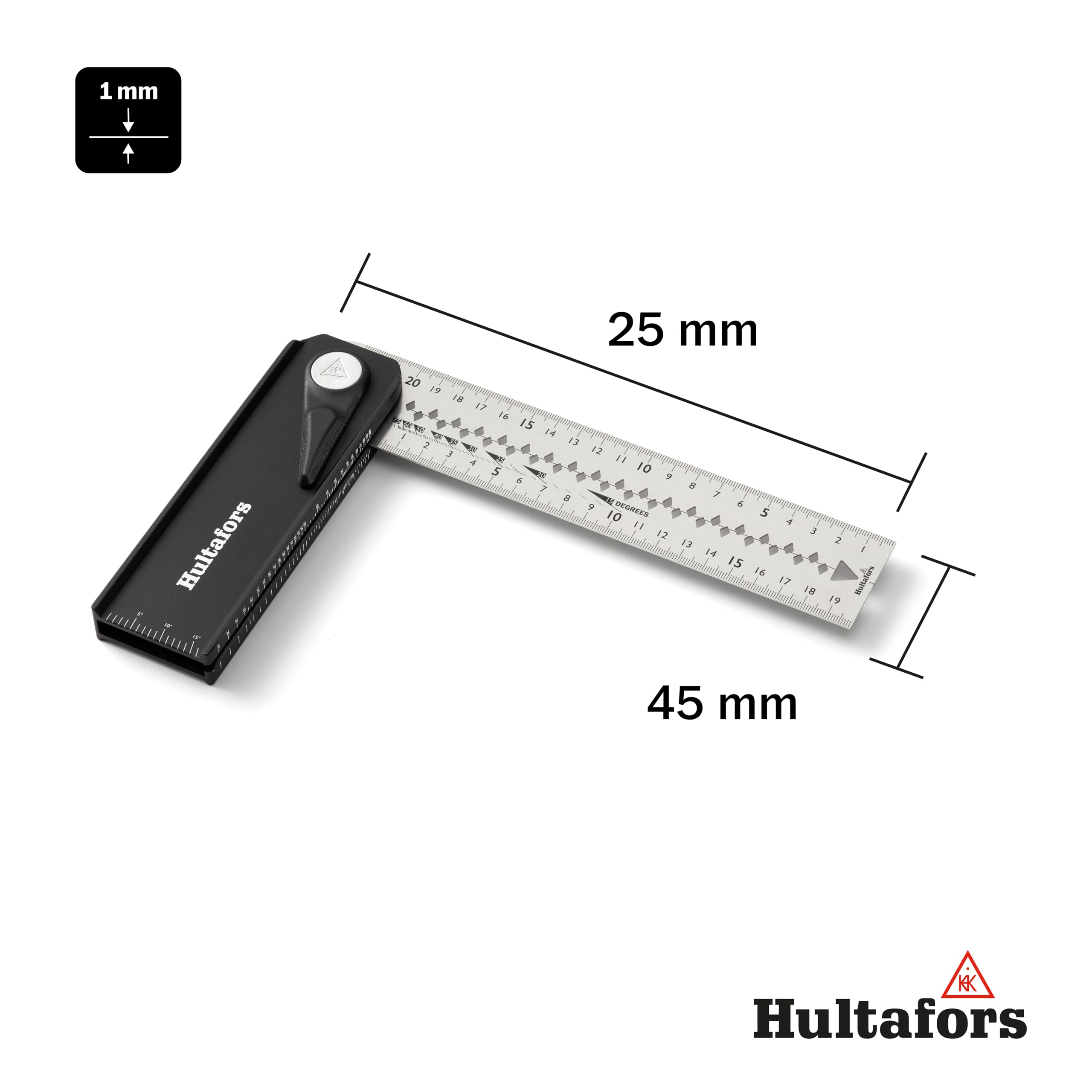 Verstellbarer Winkel von Hultafors I CNC gefräst I Made in EU I Rotierbares Winkeleisen mit Mittellinie und Anreißkerben I Toleranz von ±0,06° (±1 mm/m) I 256023