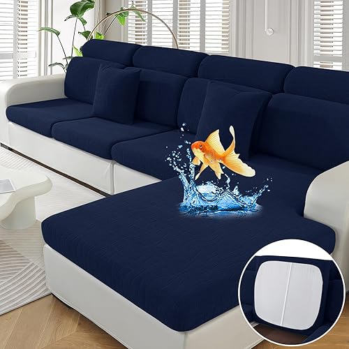 Miniatura 30 de MAXIJIN Fundas impermeables para cojines de sofá de 4 piezas para sofá seccional, funda deslizable para asiento, funda elástica para sofá seccional