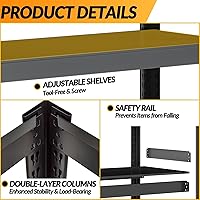 Vista 5 de Estantes de almacenamiento de metal para garaje, unidad de estantería resistente, estantes de organización ajustables de acero de 3 niveles