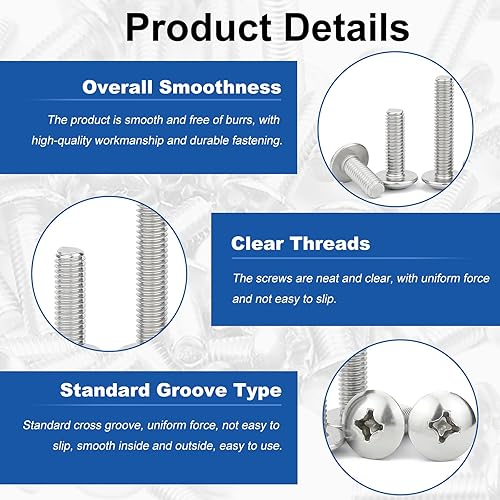Miniatura 5 de MroMax 30 tornillos de máquina de cabeza de armadura M4 x 0.472 in, Phillips Drive, tornillo de cabeza de truss cruzado, acero inoxidable 304,