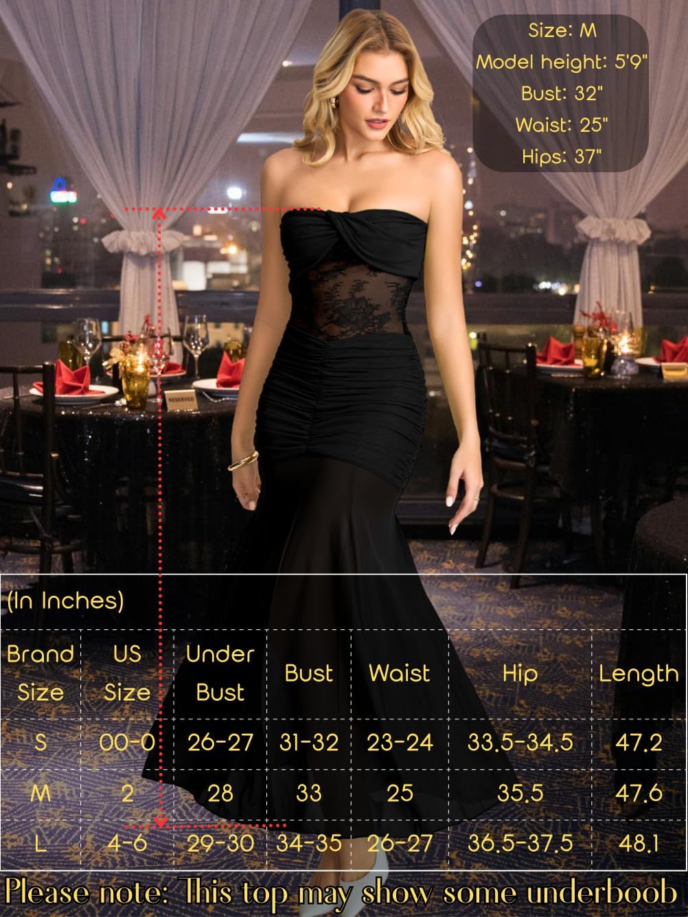 Lace Maxi Dress,Strapless Ruched Mermaid Dresses for Women,Sexy Formal Birthday Party Outfit - Image 6