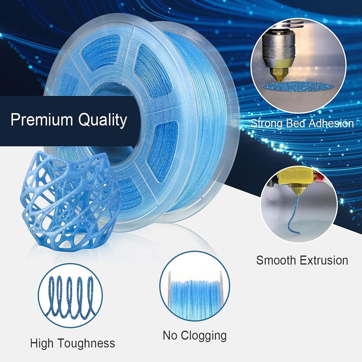 PLA Filament 1.75mm, PLA 3D Printer Filament Blue 1KG Spool, Dimensional Accuracy +/-0.02mm, PLA Twinkle Blue, Non Brand
