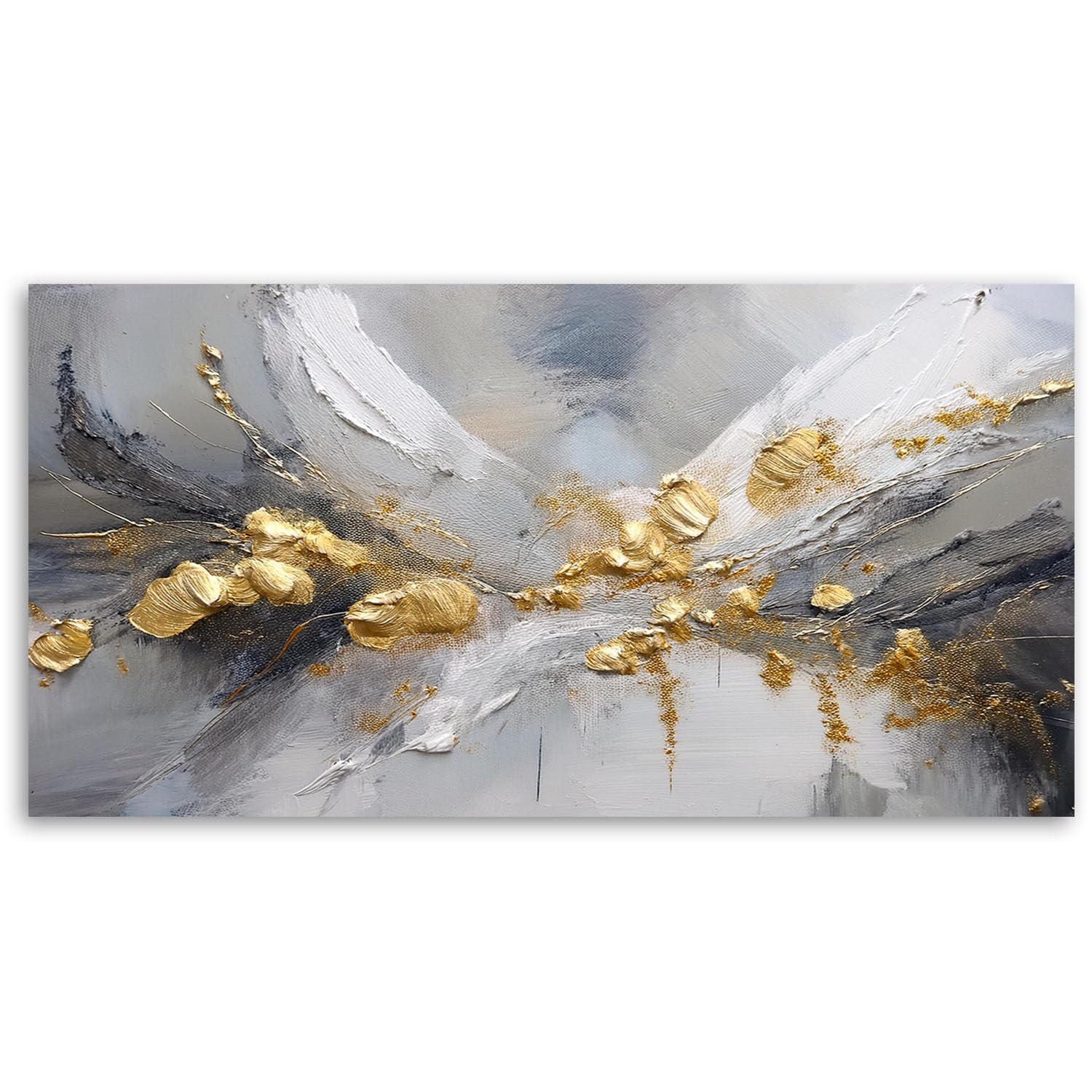 Feeby Leinwand Bilder - Bild Wohnzimmer - Gold Glamour Abstraktion - 120x60 1tlg - Deko Schlafzimmer Groß - Dekoration Canvas - Gemälde - Modern Wandbilder - Kunstdruck