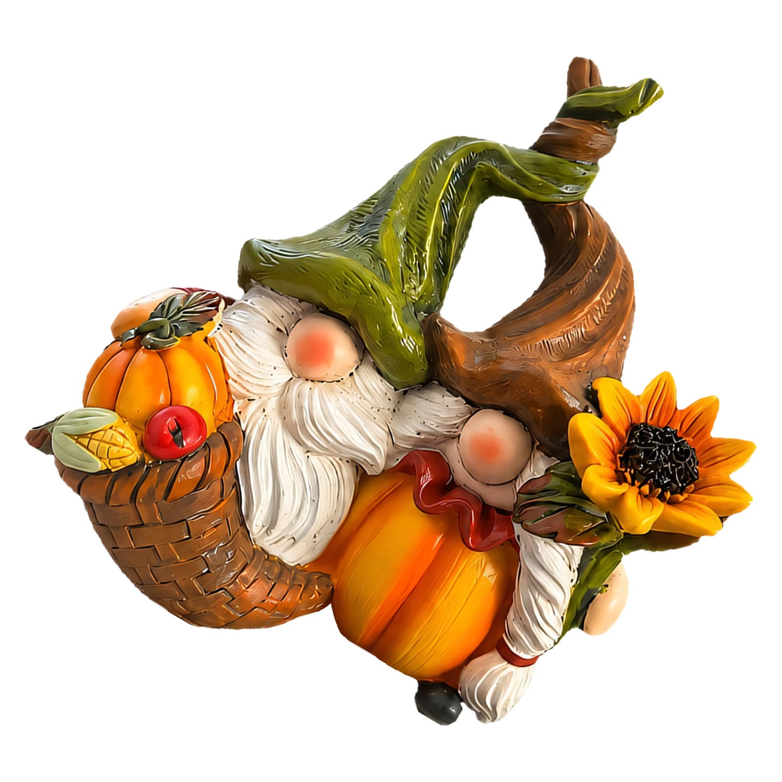 Fall Harvest Gnomes Figurines Resin Tabletop Decor with Pumpkin Sunflower Accents for Thanksgiving Mantel Shelf Entryway Display, Compact Seasonal Accent Fall Pumpkin Gnomes Decorations Autumn Decor