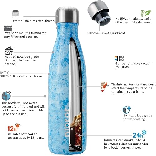 Miniatura 2 de BJPKPK - Botellas de agua aisladas de 17 onzas  500 ml, botellas de agua de acero inoxidable, botellas de agua deportivas que mantienen el frío