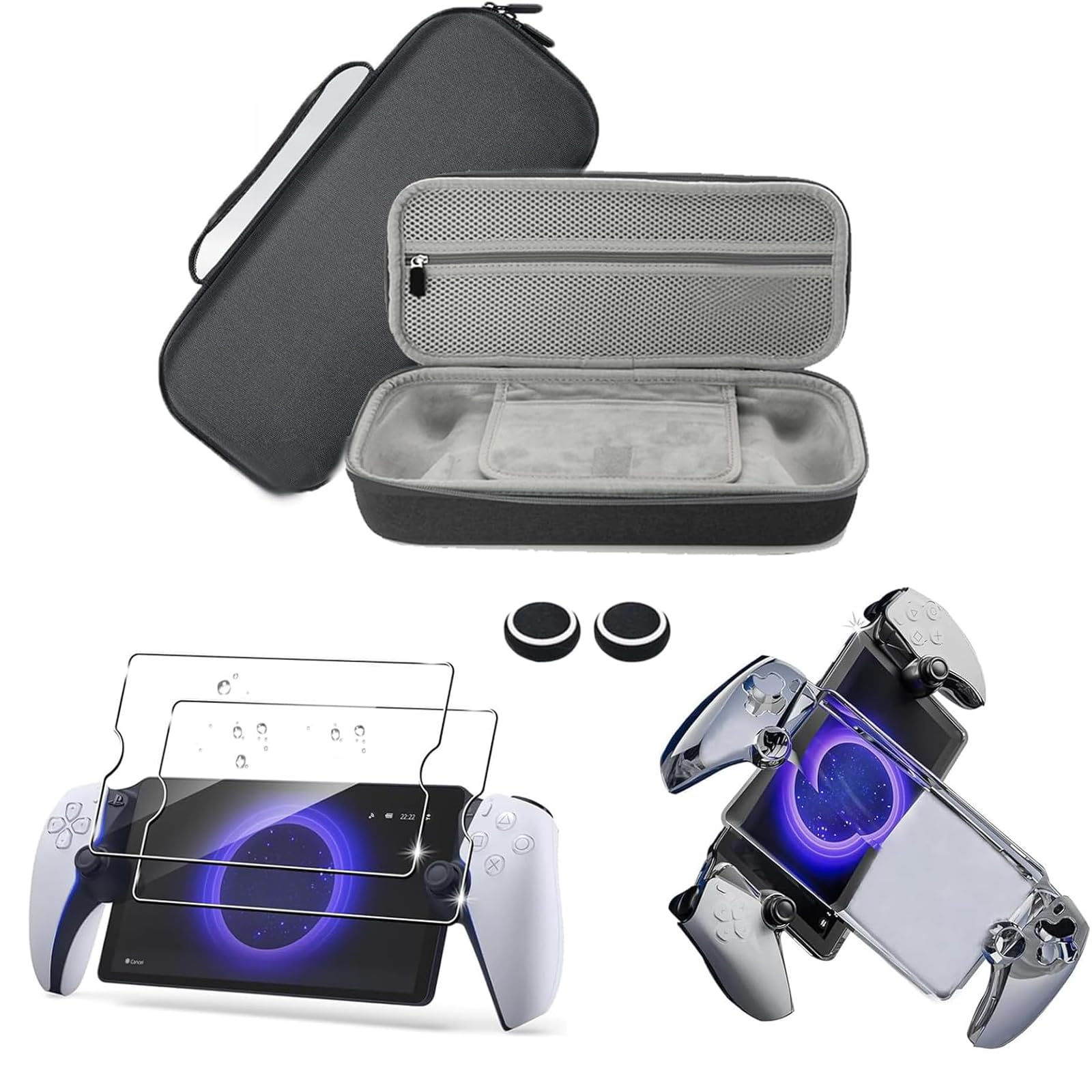 AriKroii 6 in 1 Set di Accessori per PlayStation Portal,Custodia per PS Portal Remote Player,per PS Portal Storage Bag,Cover per PS Portal,2 vetro temperato,Custodia EVA