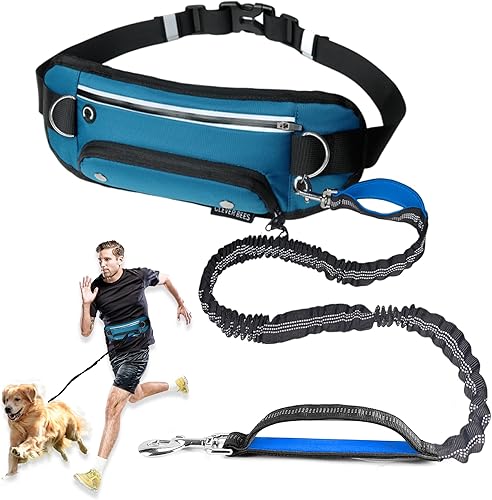 Miniatura 8 de Correa de perro manos libres con bolsa, correa ajustable para correr con soporte para botella de agua, asas acolchadas dobles y elástico retráctil