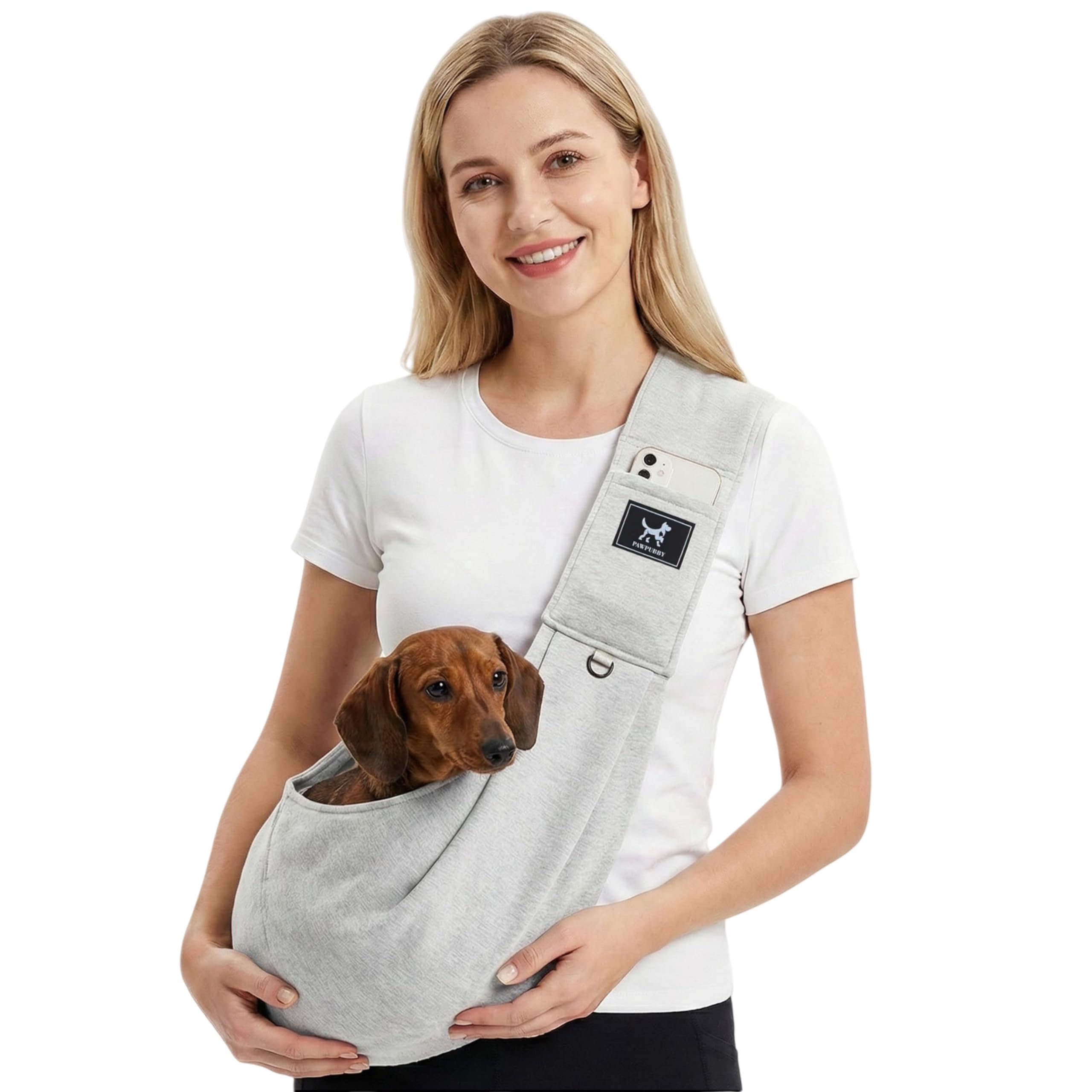 PAWPUBBY Puppy Sling Carrier, Hands-Free Sling Bag for Small Dogs, Cats & Puppies - Adjustable Breathable Pet Carrier with Safety Tether Wide Padded Strap, Comfortable Dog Papoose (Light Grey, M)