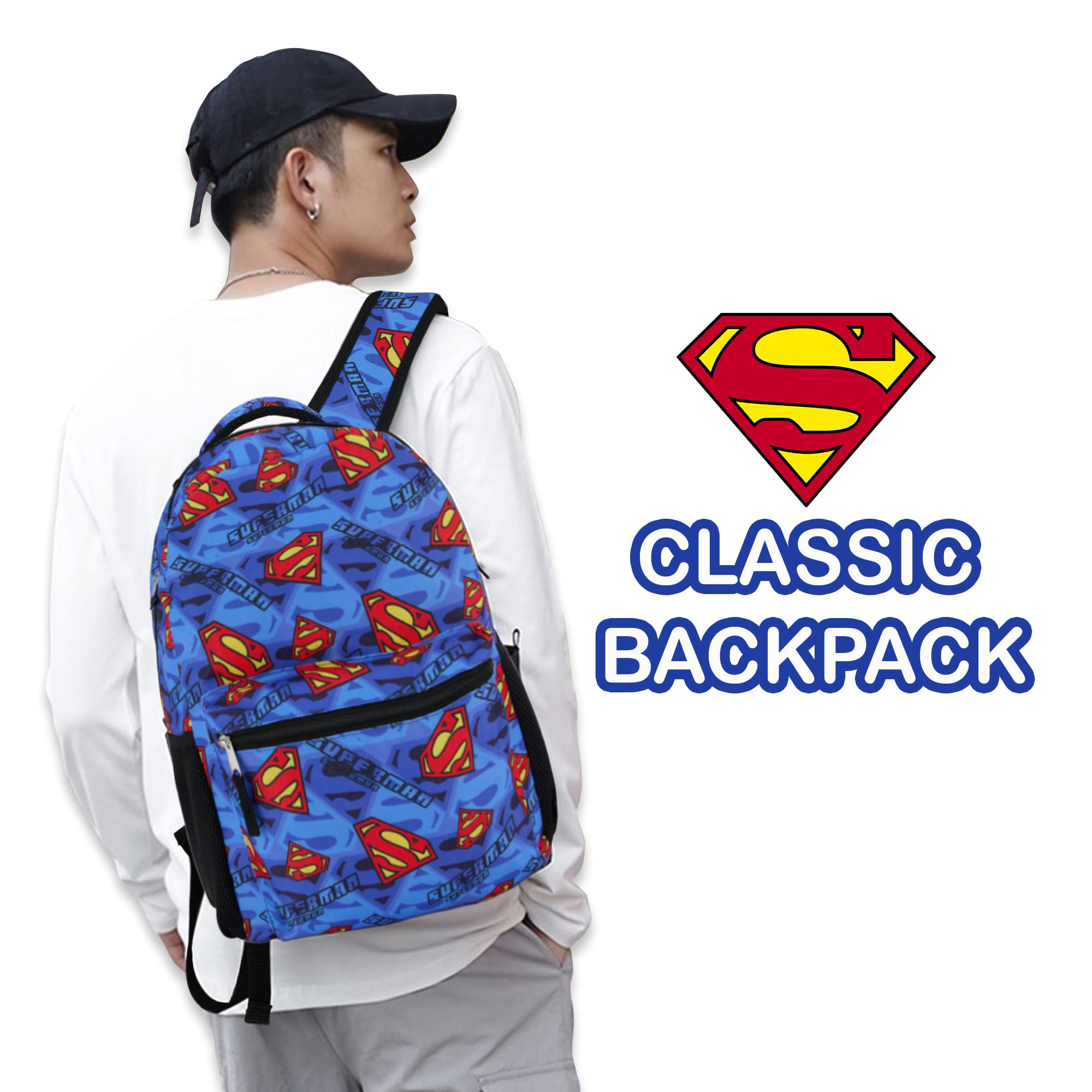 DC Comics Zaino per bambini, motivo: Batman, Superman, The Joker, per ragazzi e ragazze, per la scuola