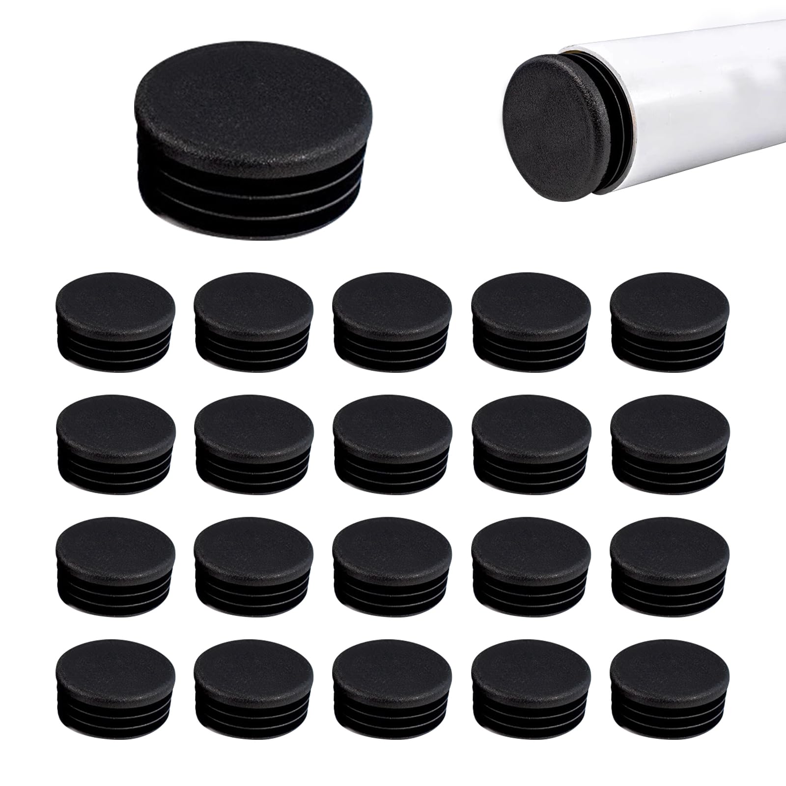 Zaky Tapones de láminas redondos, 28 mm, redondos, Tapa Agujeros Mueble, Conteras, para mesa, silla, muebles, piernas, tapas de plástico acanalado, color negro, 20 unidades