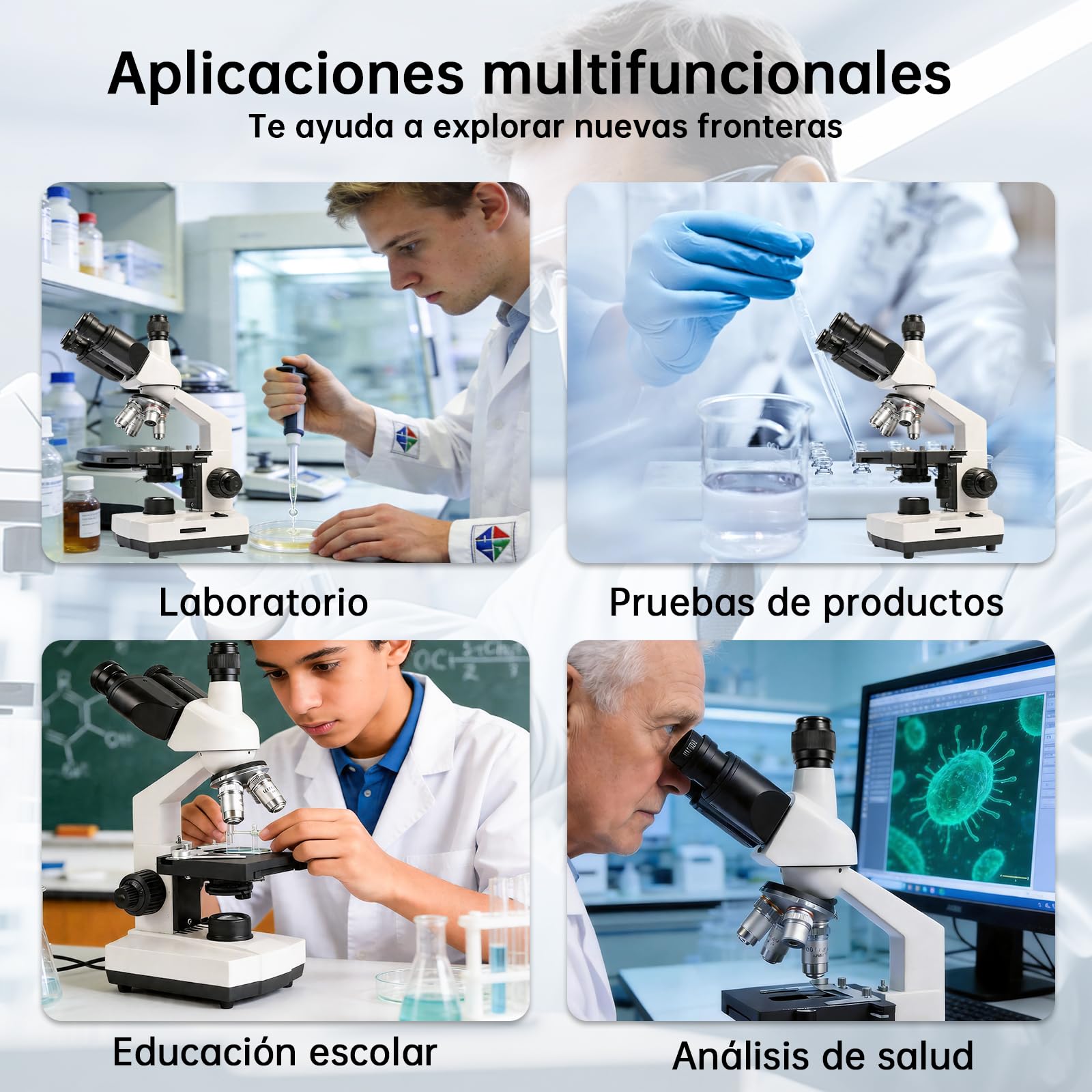 SWIFT SW320T Microscopio trinocular Profesional Compuesto de Laboratorio | 40X-5000X, soporte para teléfono y accesorios para experimentos, cuerpo de metal para adultos y estudiantes
