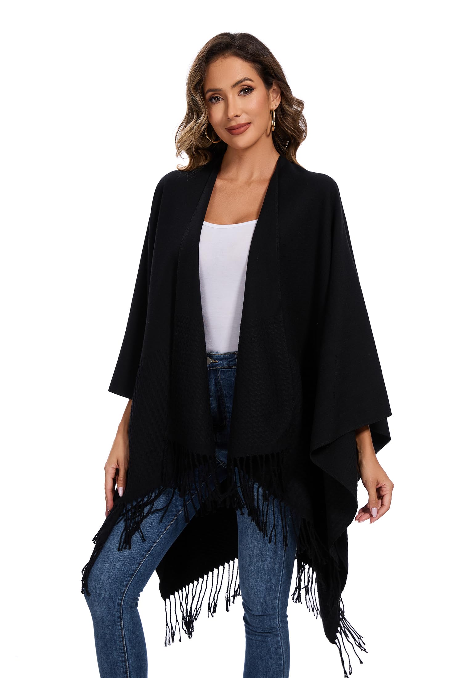 colornival Elegante Mantella da Donna con Fronte Aperto Poncho Morbido, Adatto per Primavera, Autunno e Inverno